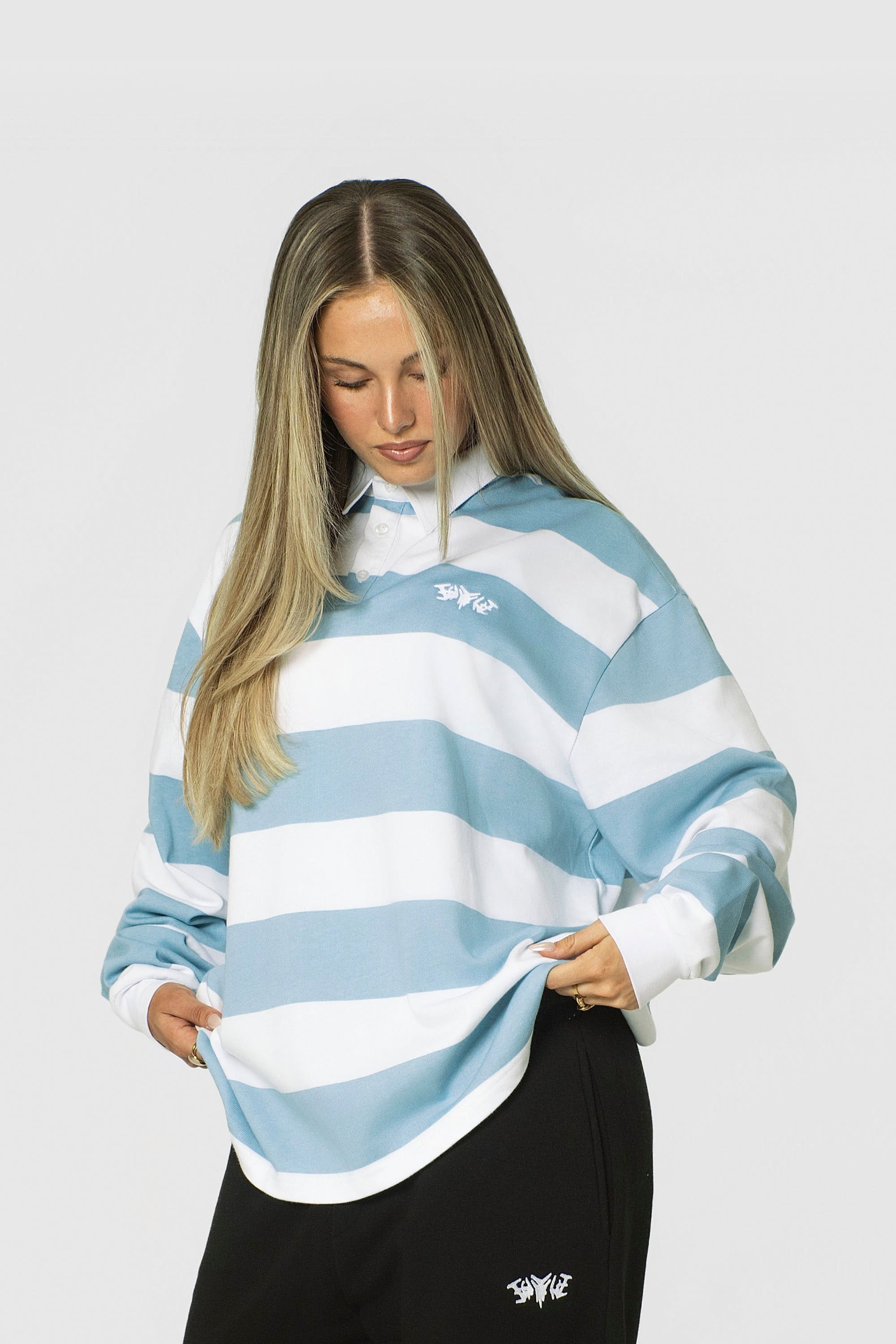 STRIPE POLO SHIRT LONG BABYBLUE