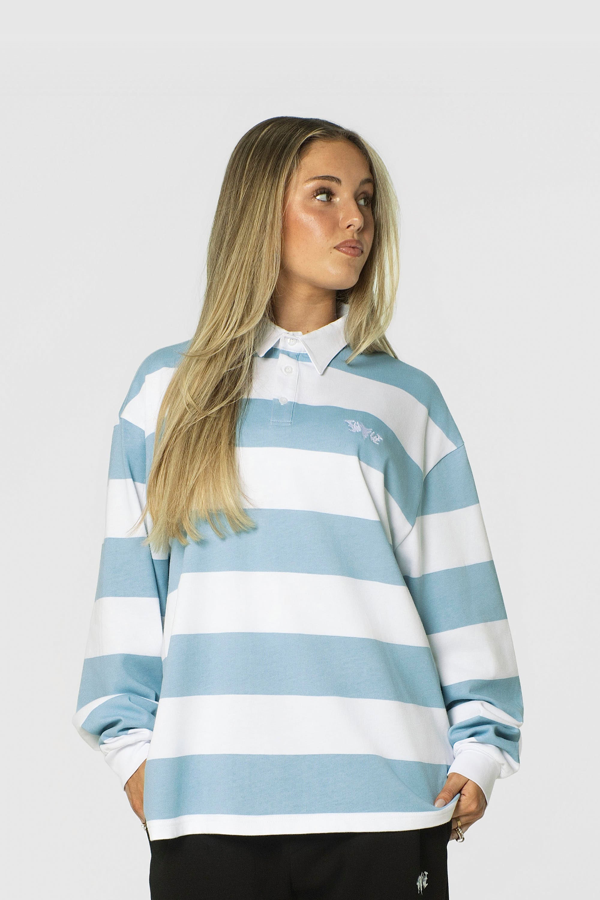 STRIPE POLO SHIRT LONG BABYBLUE