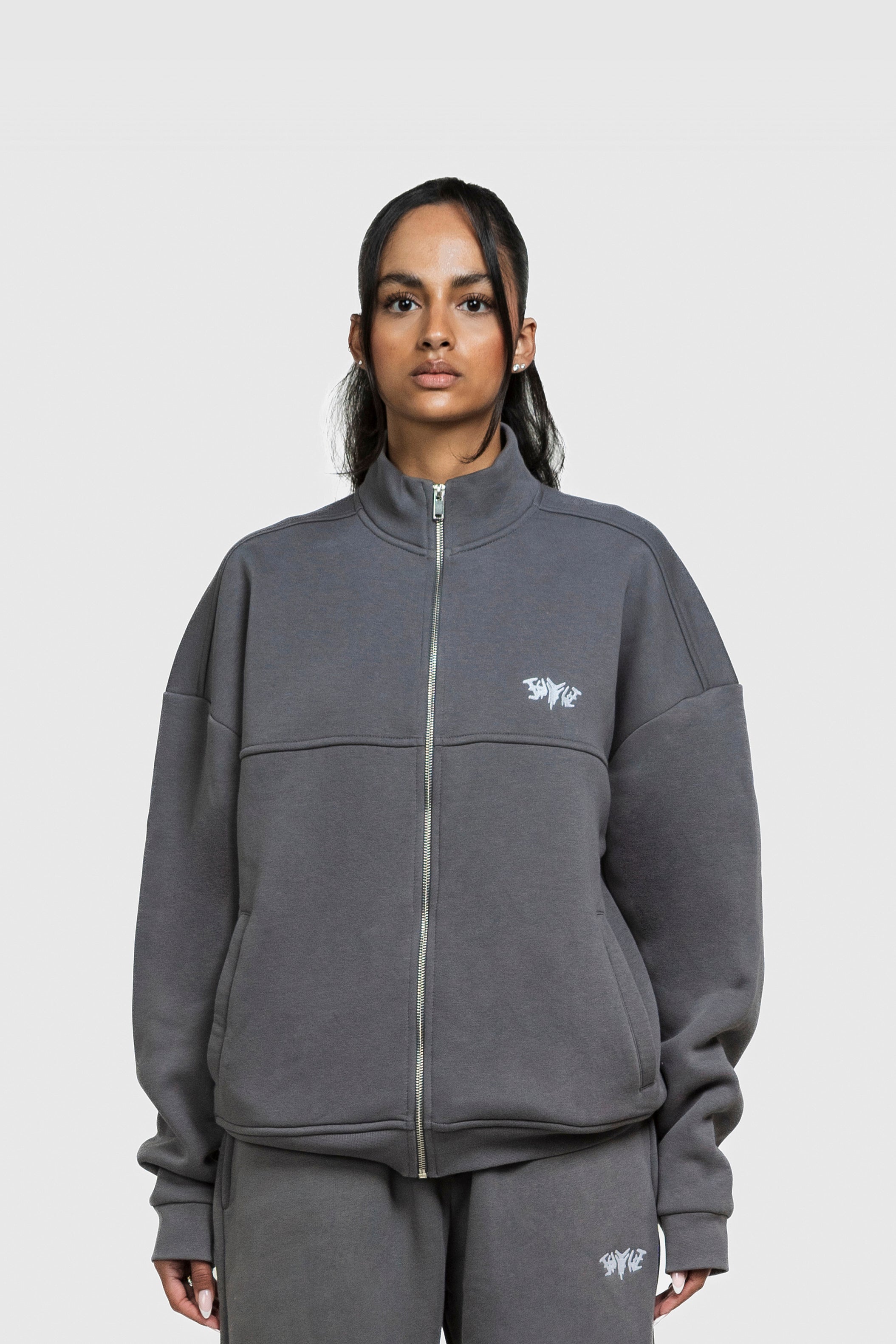 BASIC HIGH NECK ZIP ANTHRAZIT