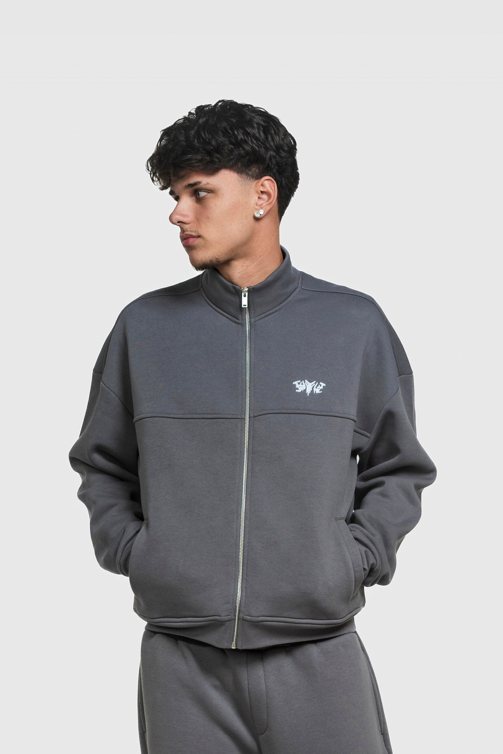 BASIC HIGH NECK ZIP ANTHRAZIT