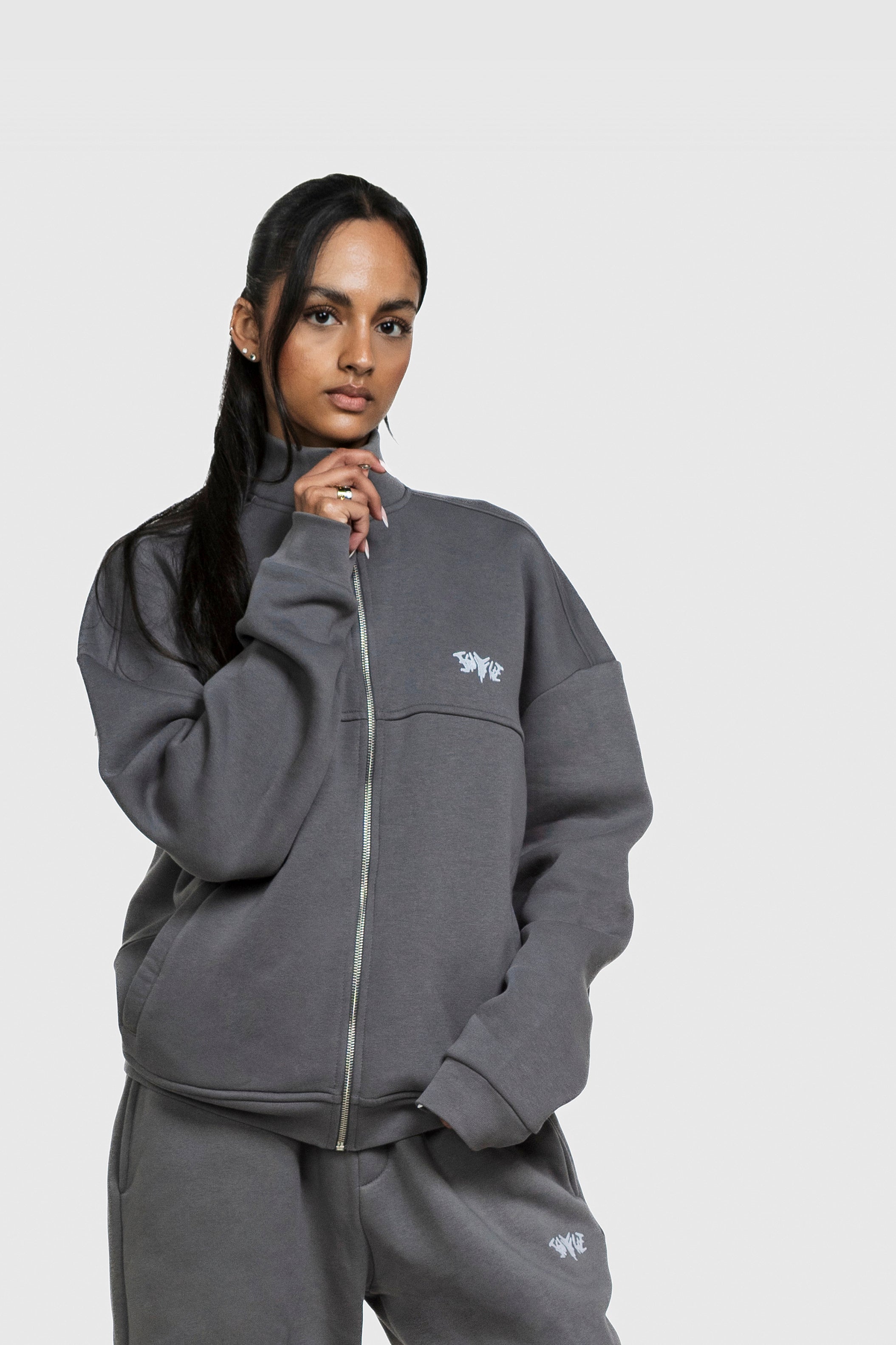 BASIC HIGH NECK ZIP ANTHRAZIT