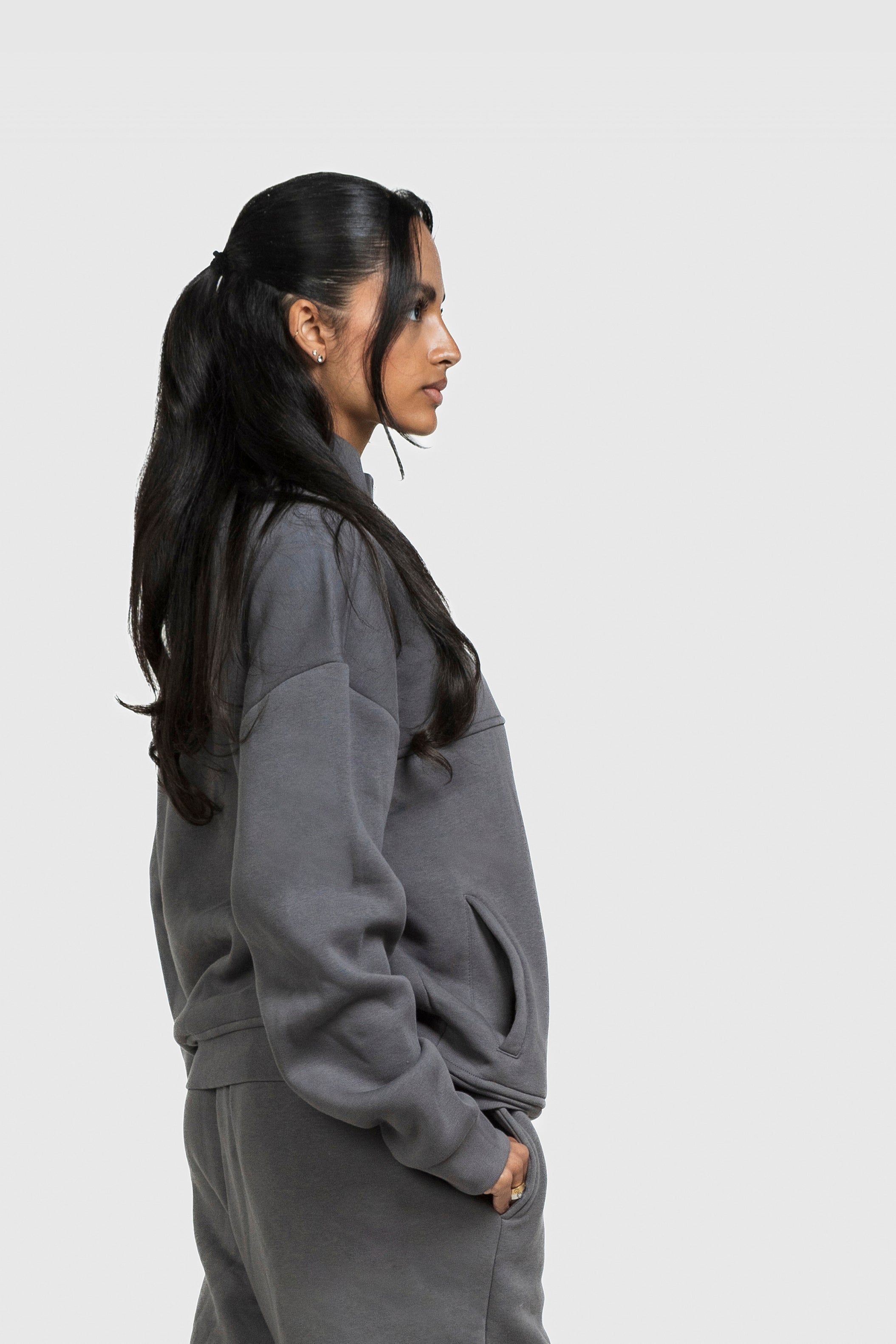 BASIC HIGH NECK ZIP ANTHRAZIT