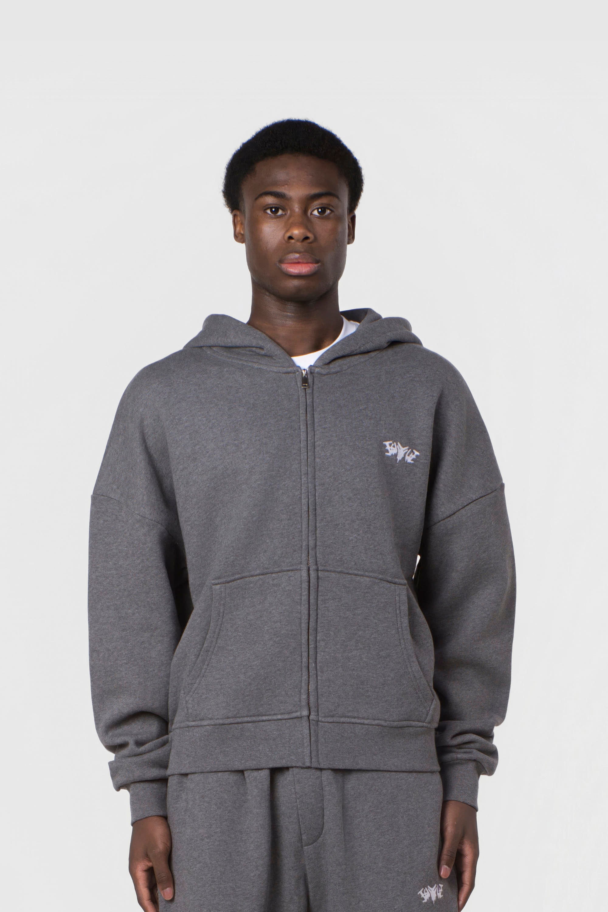 BASIC ZIP HOODIE DARK GREY MELANGE
