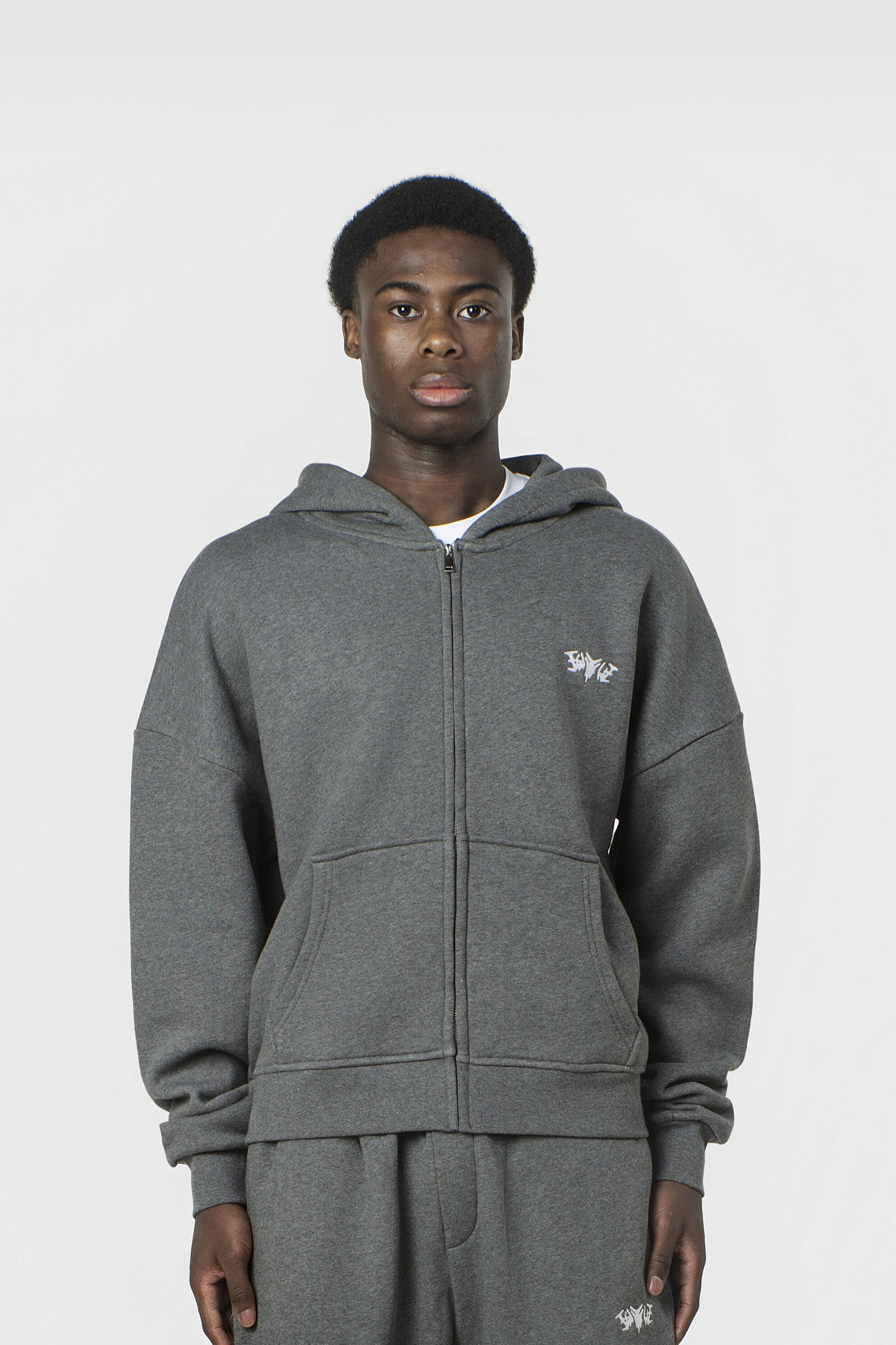 BASIC ZIP HOODIE DARK GREY MELANGE
