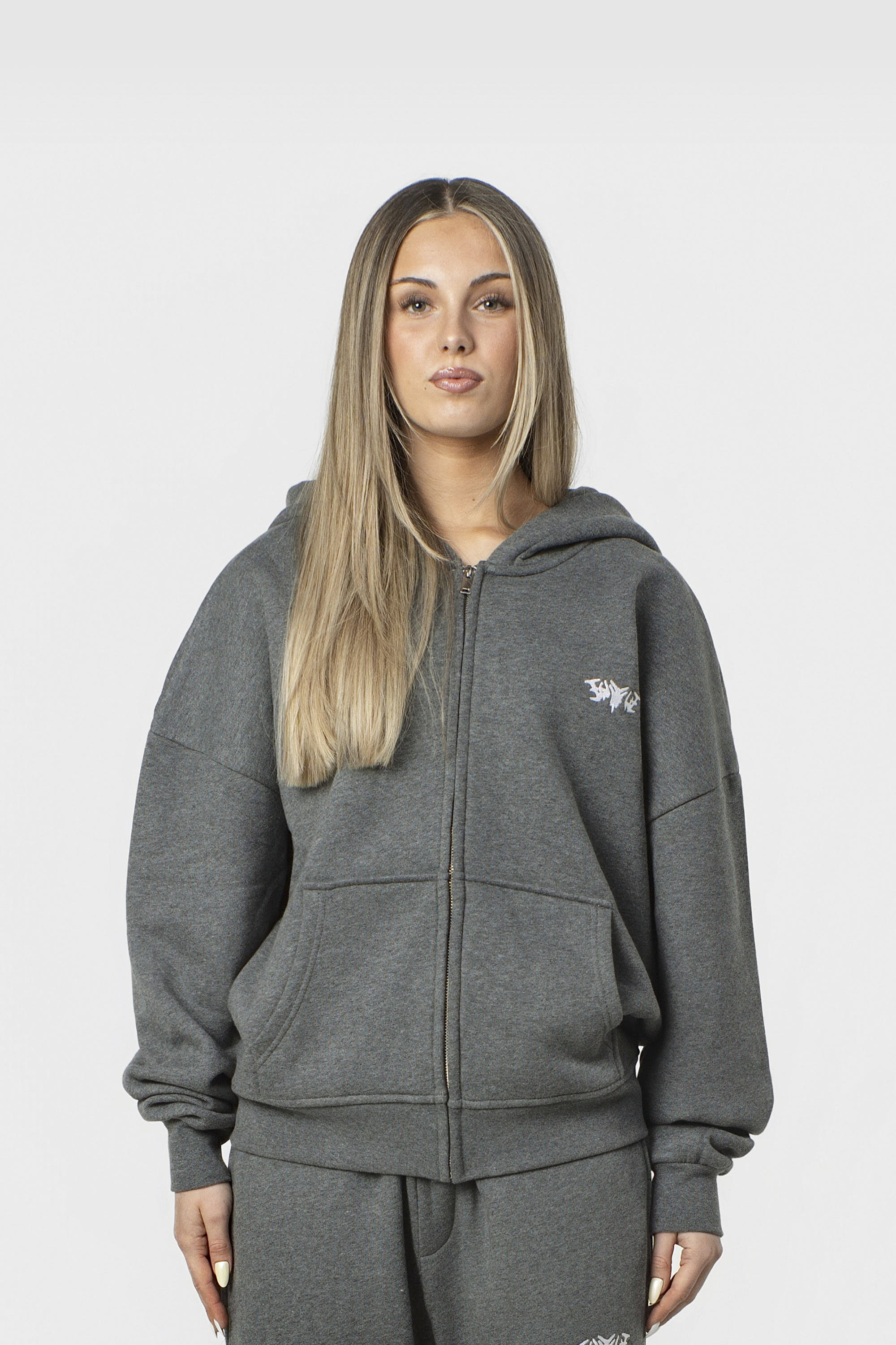BASIC ZIP HOODIE DARK GREY MELANGE