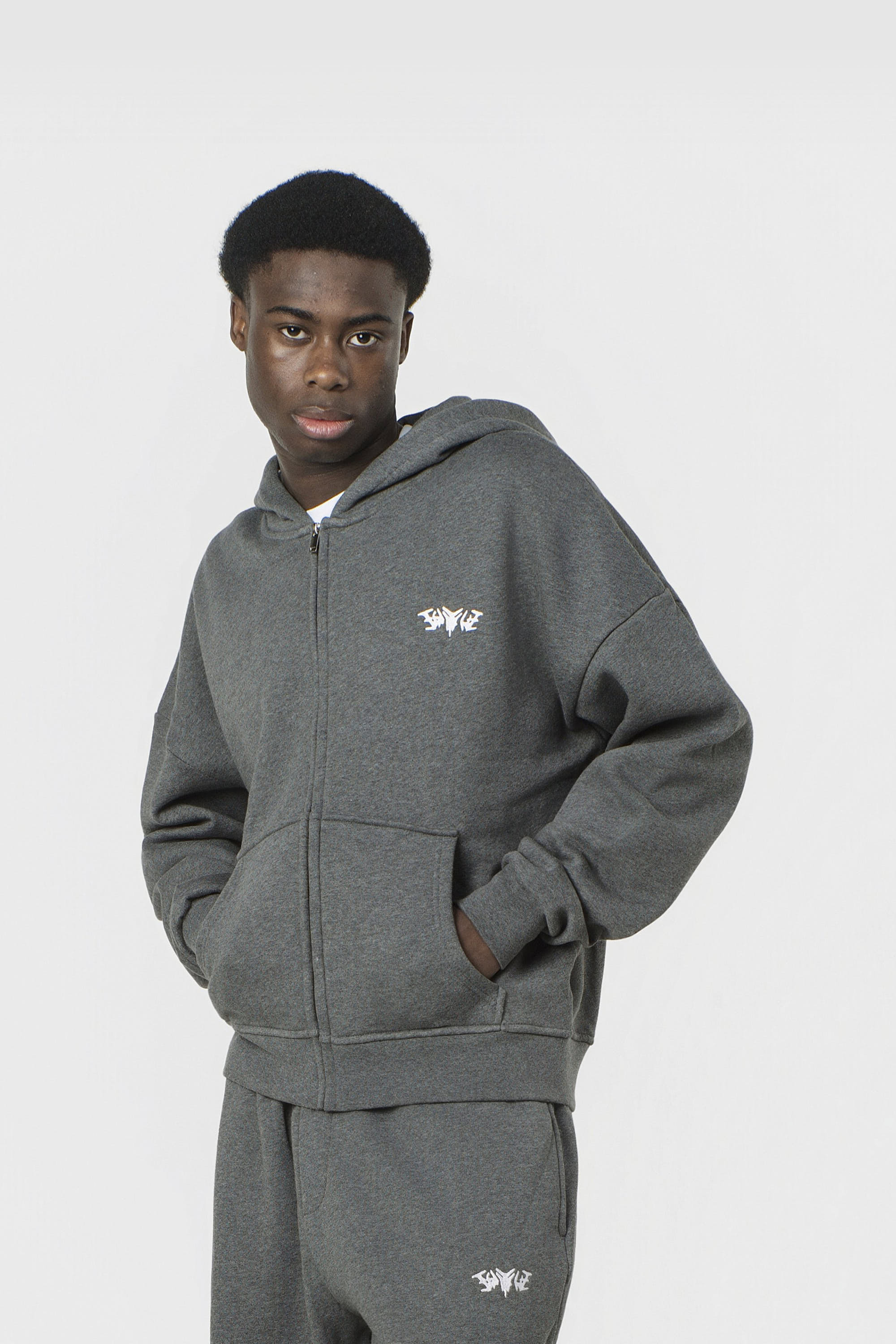BASIC ZIP HOODIE DARK GREY MELANGE