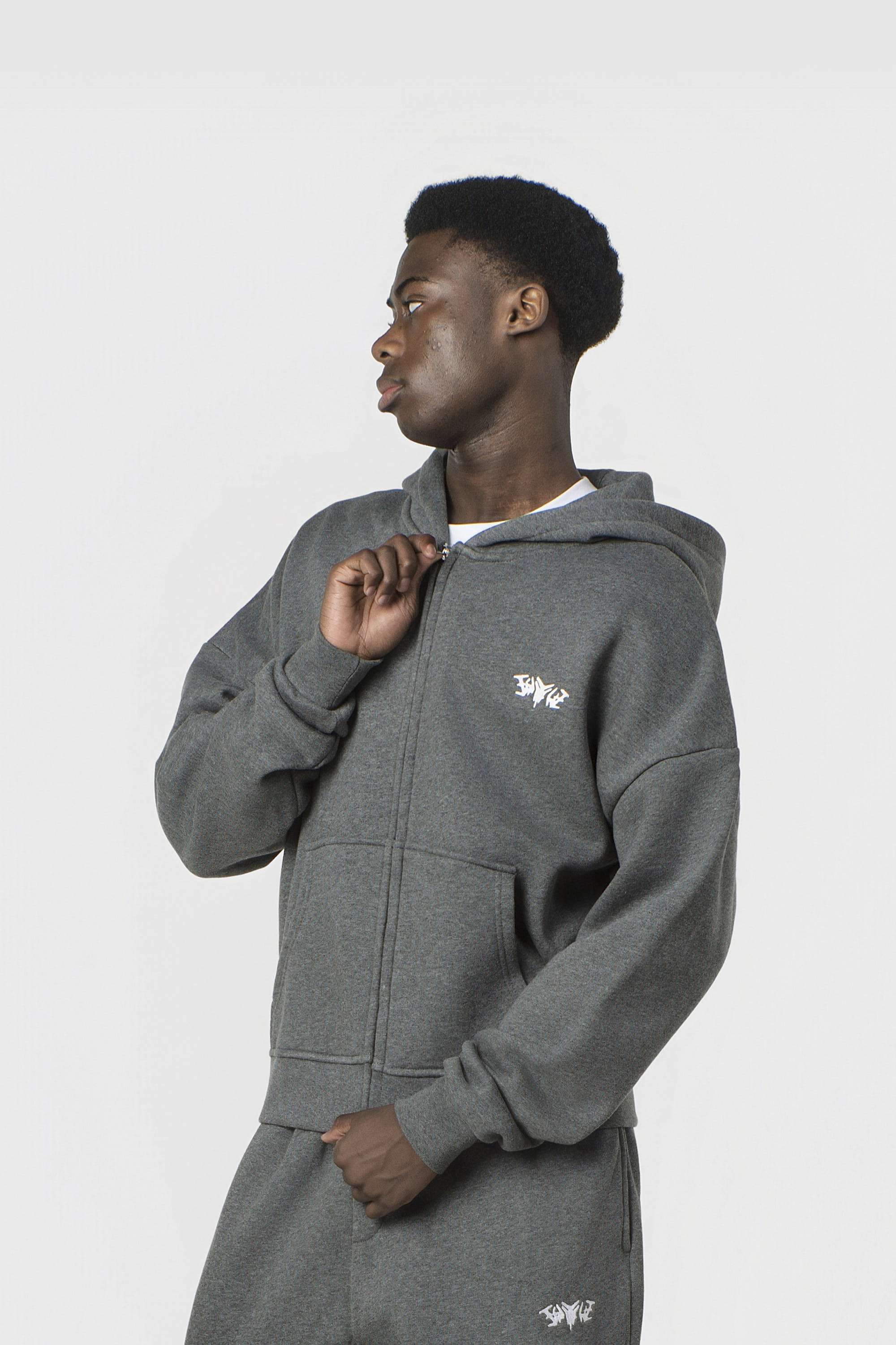 BASIC ZIP HOODIE DARK GREY MELANGE