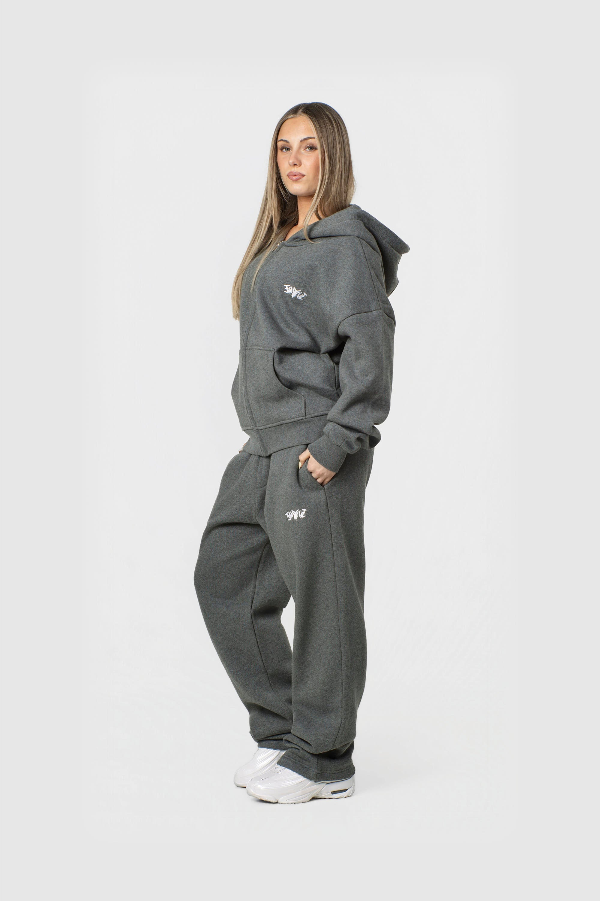 BASIC ZIP HOODIE DARK GREY MELANGE