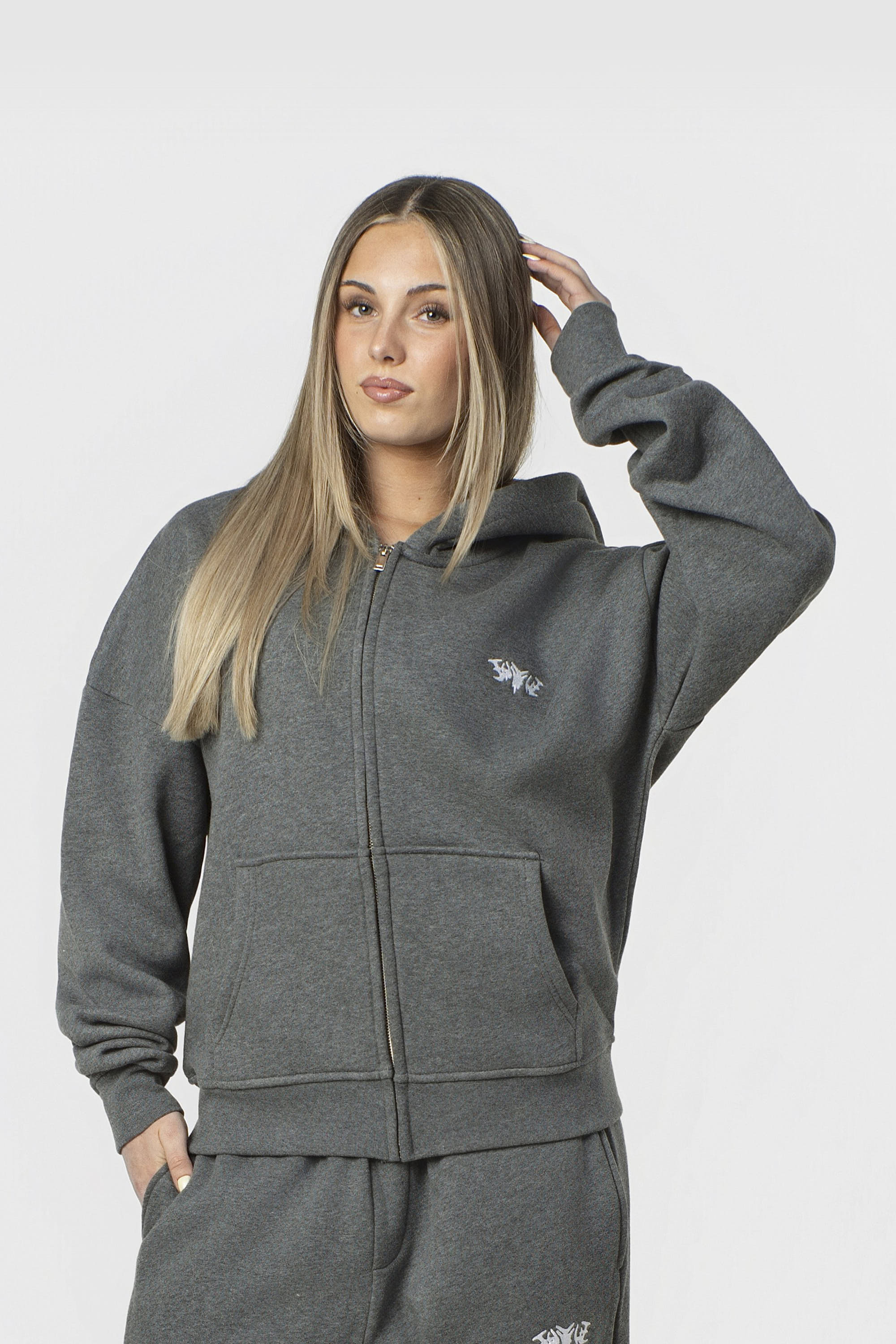 BASIC ZIP HOODIE DARK GREY MELANGE