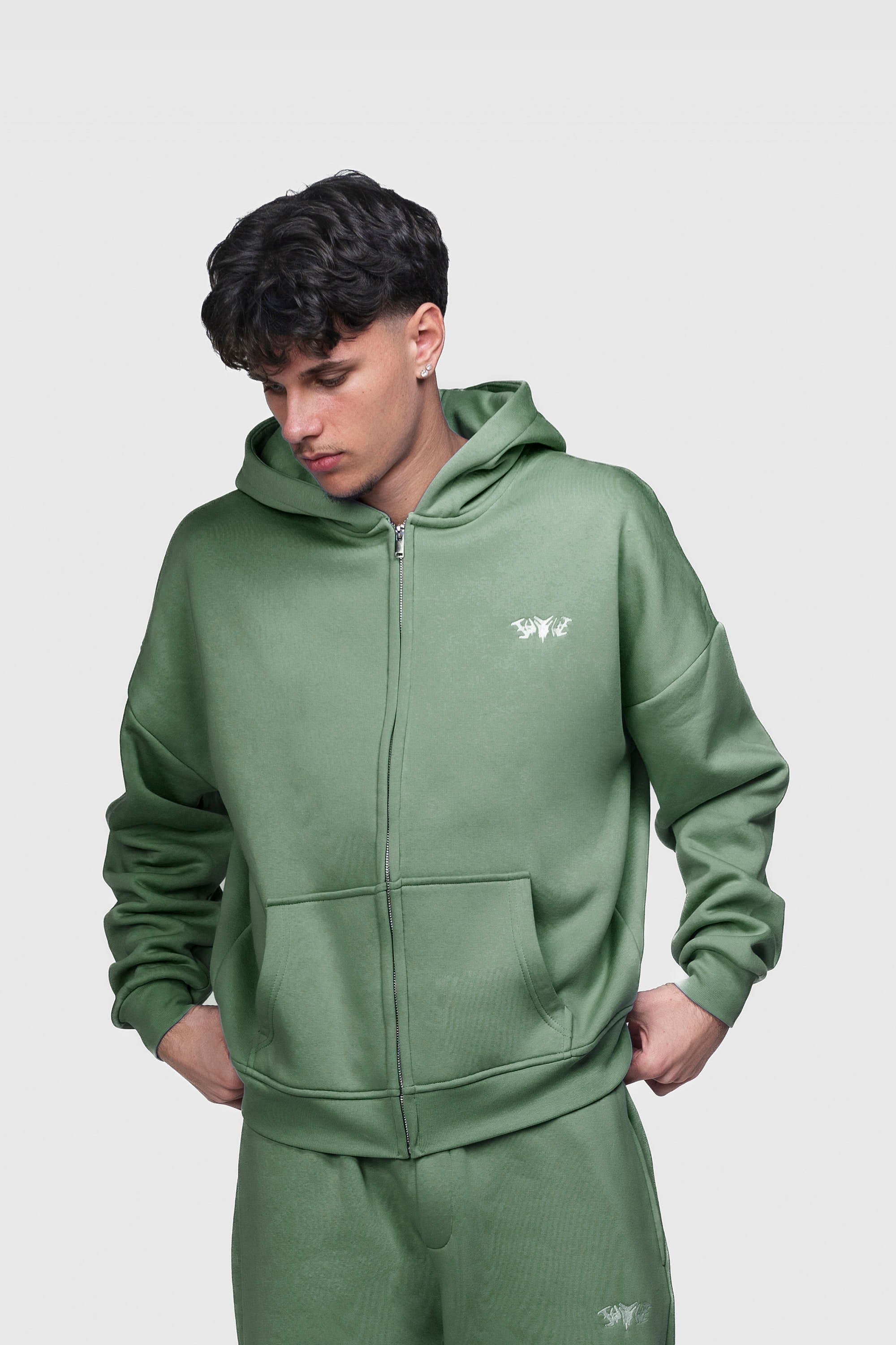 BASIC ZIP HOODIE EMERALD GREEN