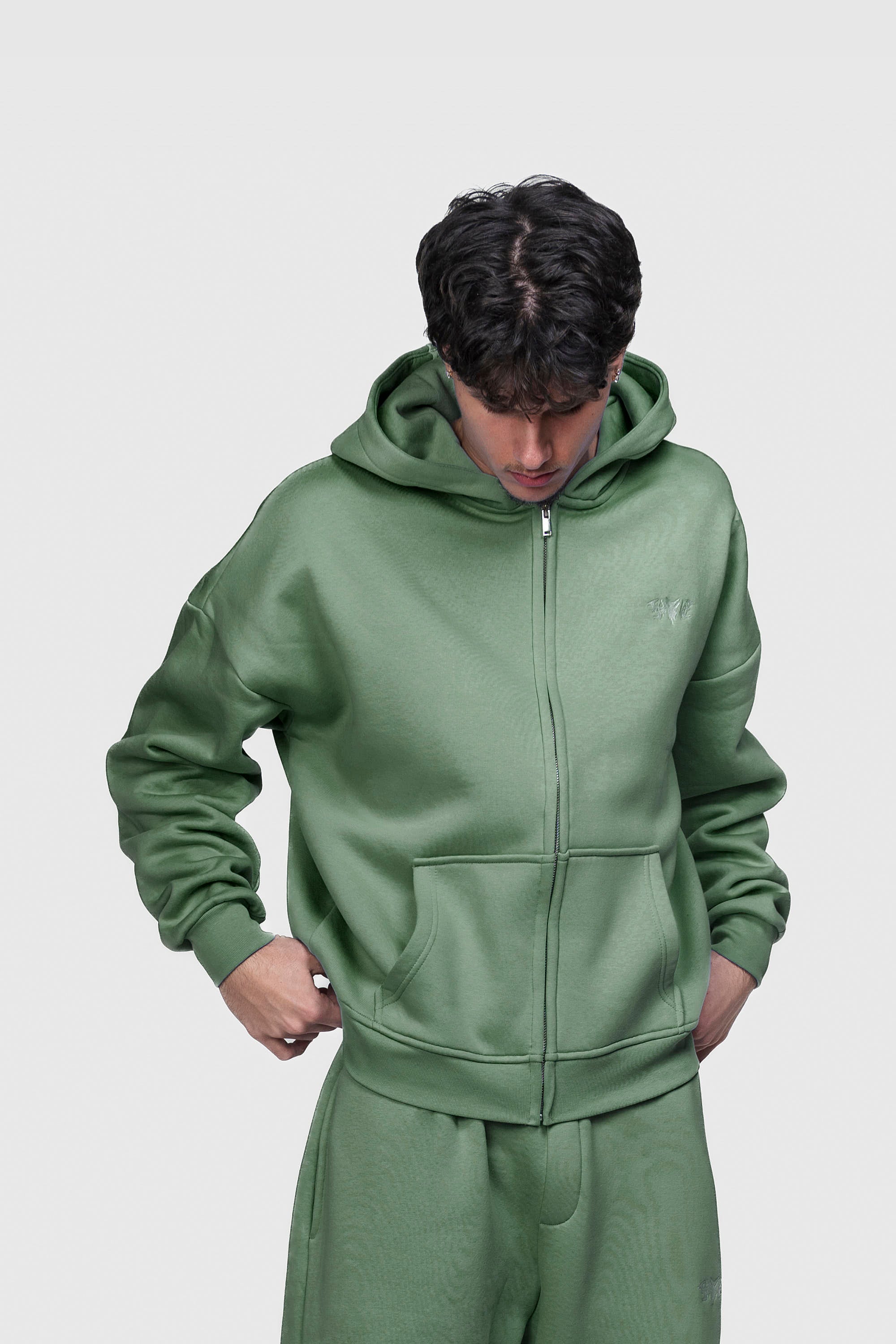 BASIC ZIP HOODIE EMERALD GREEN