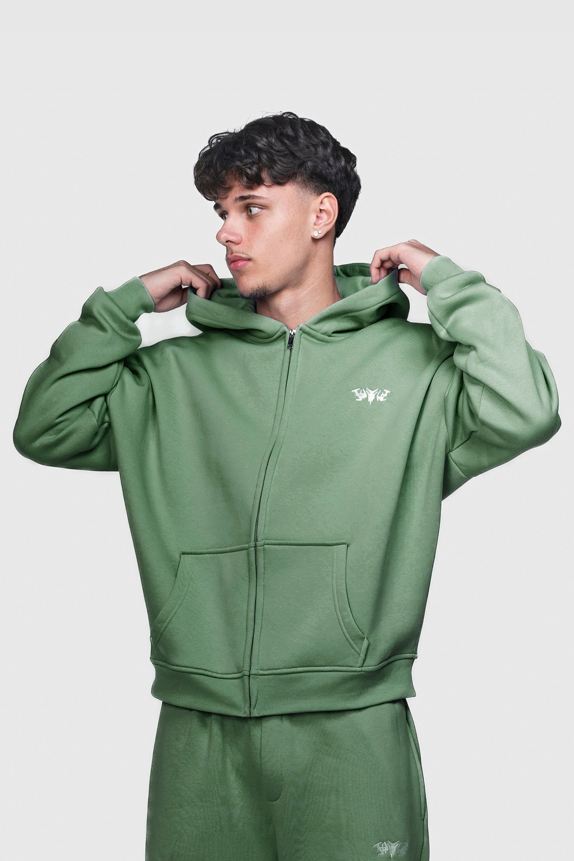 BASIC ZIP HOODIE EMERALD GREEN
