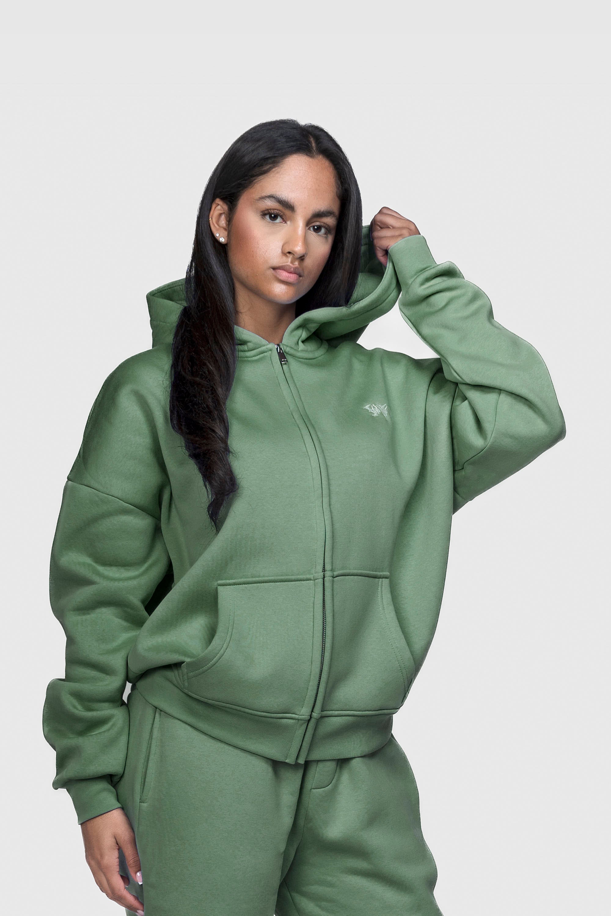 BASIC ZIP HOODIE EMERALD GREEN