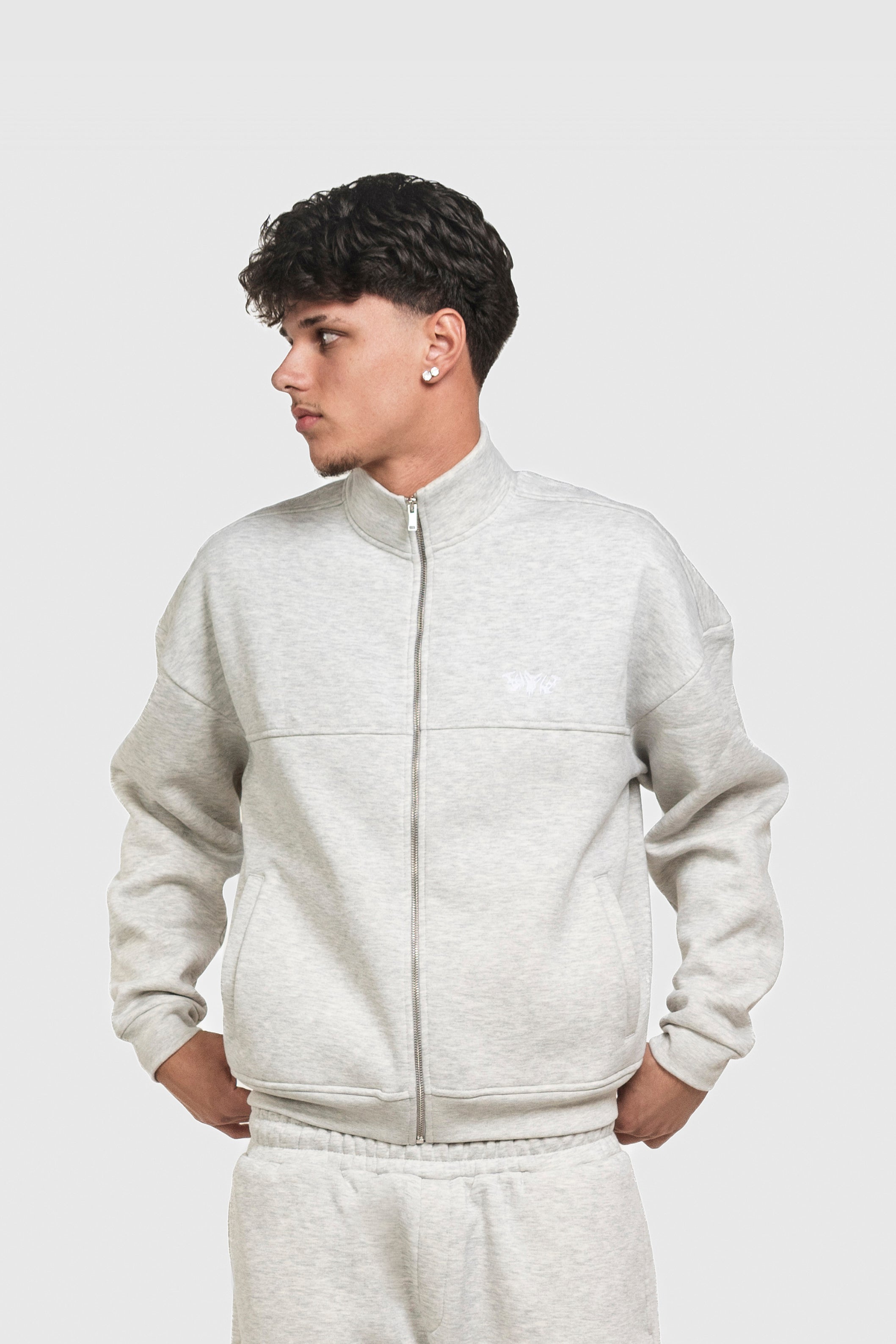 BASIC HIGH NECK ZIP LIGHT GREY