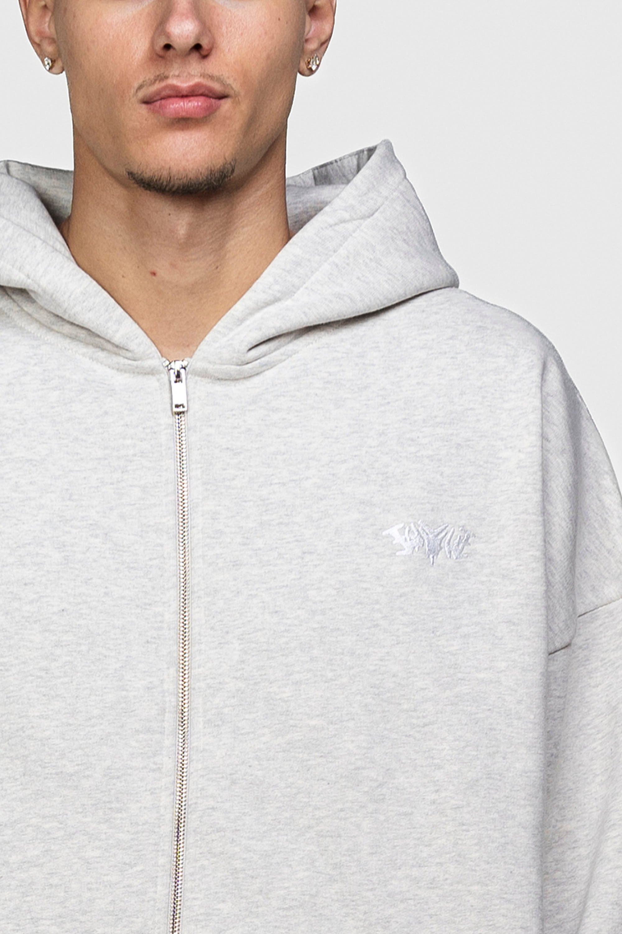 BASIC ZIP HOODIE GREY MELANGE