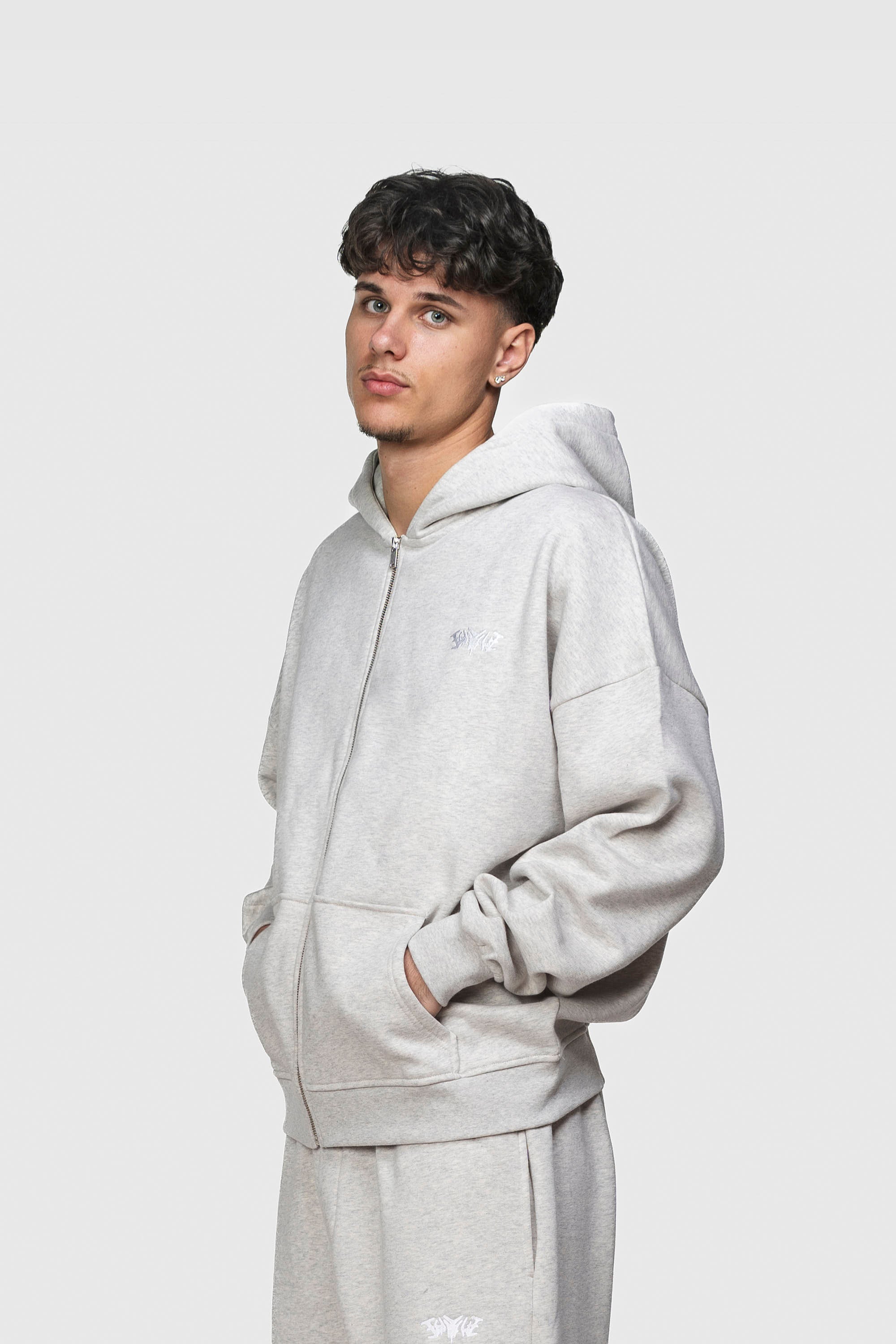 BASIC ZIP HOODIE GREY MELANGE