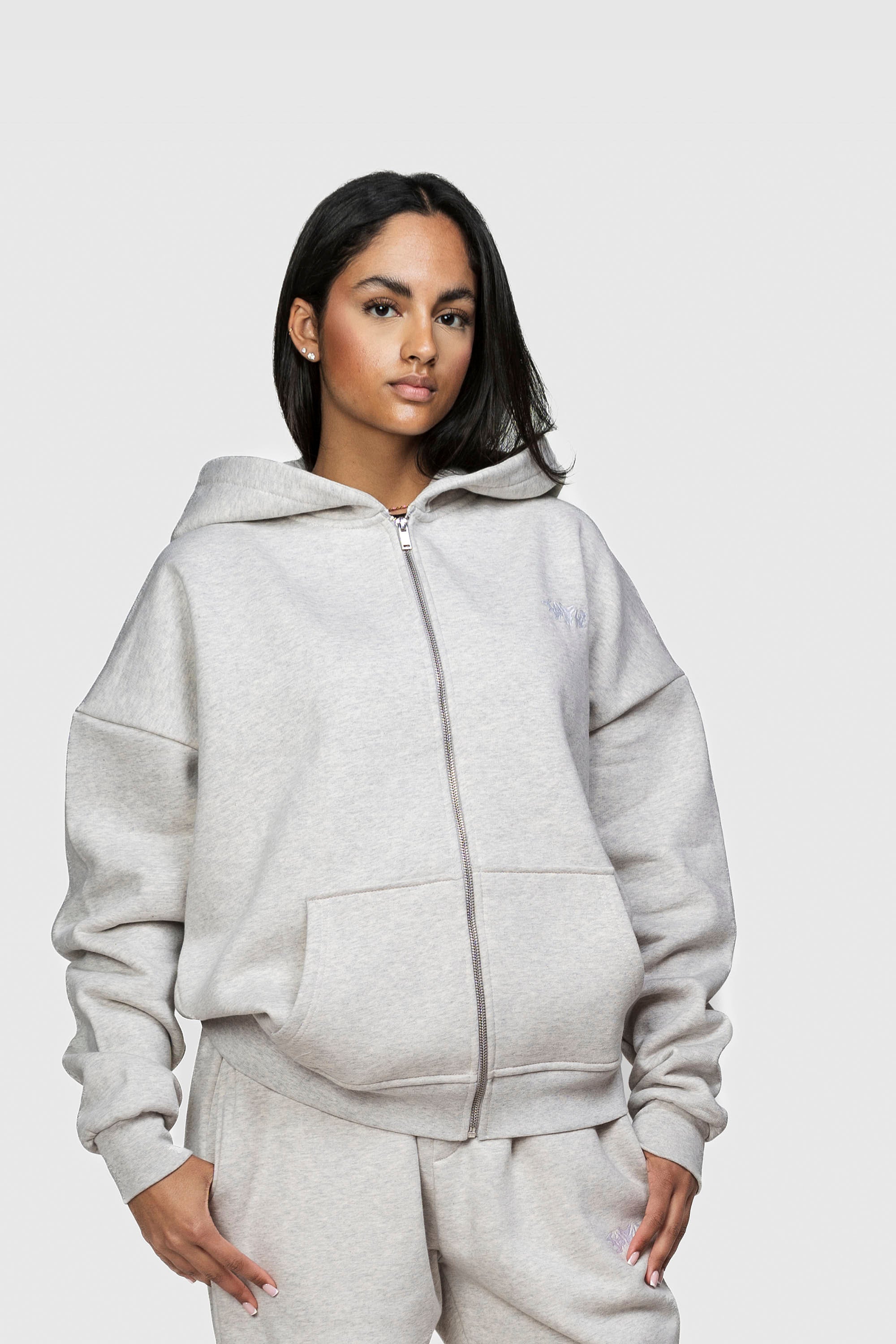 BASIC ZIP HOODIE GREY MELANGE