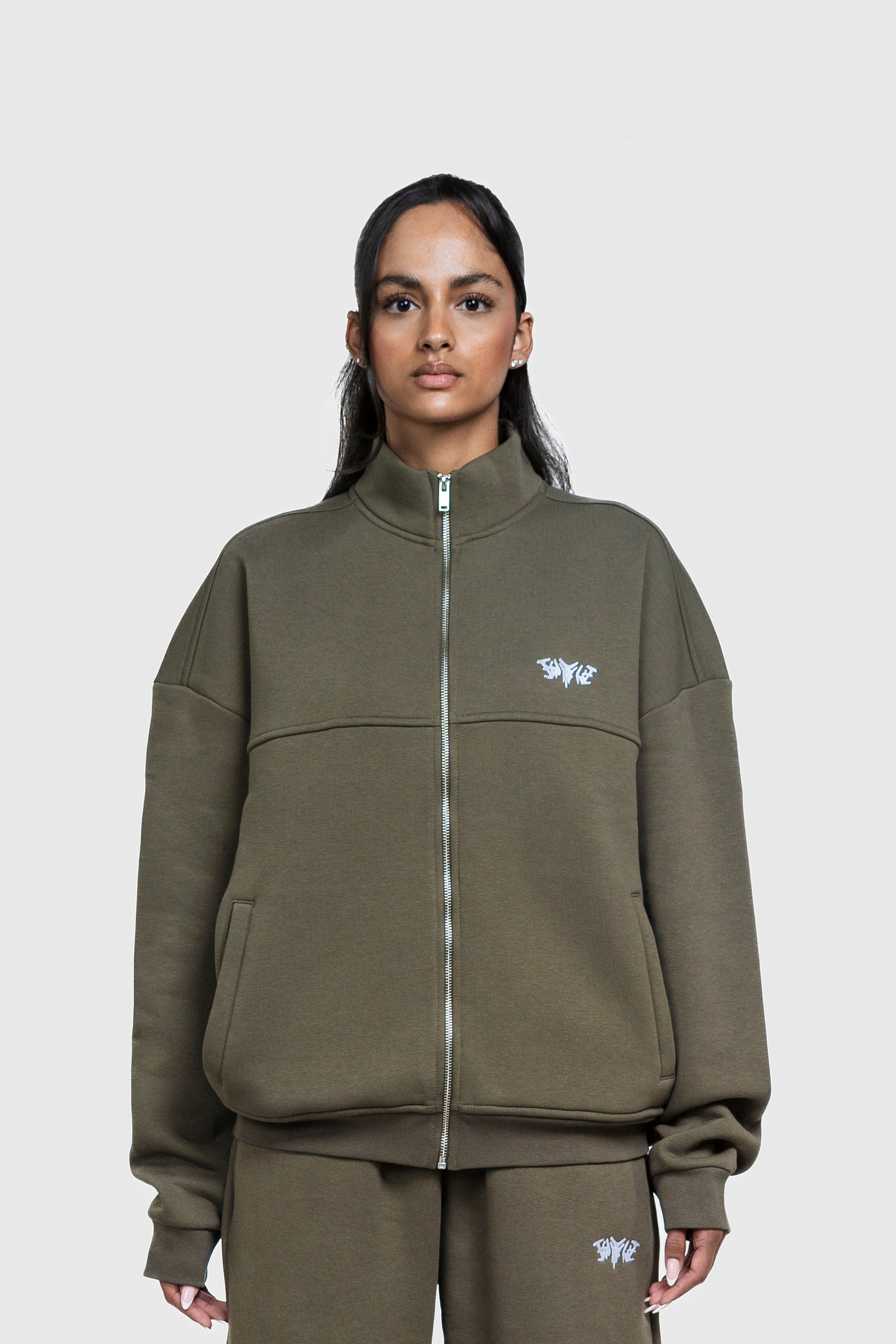 BASIC HIGH NECK ZIP OLIVE