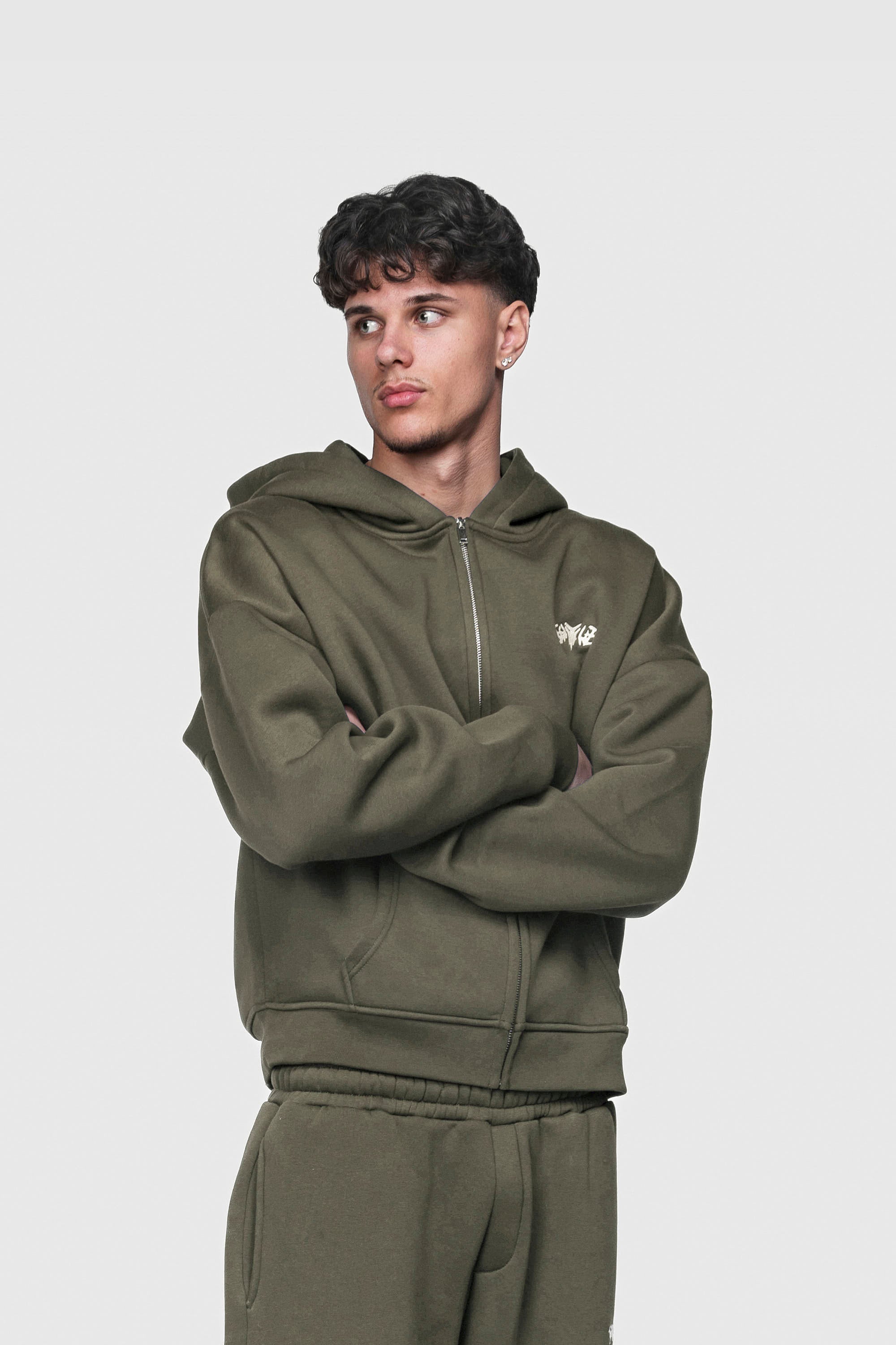 BASIC ZIP HOODIE OLIVE