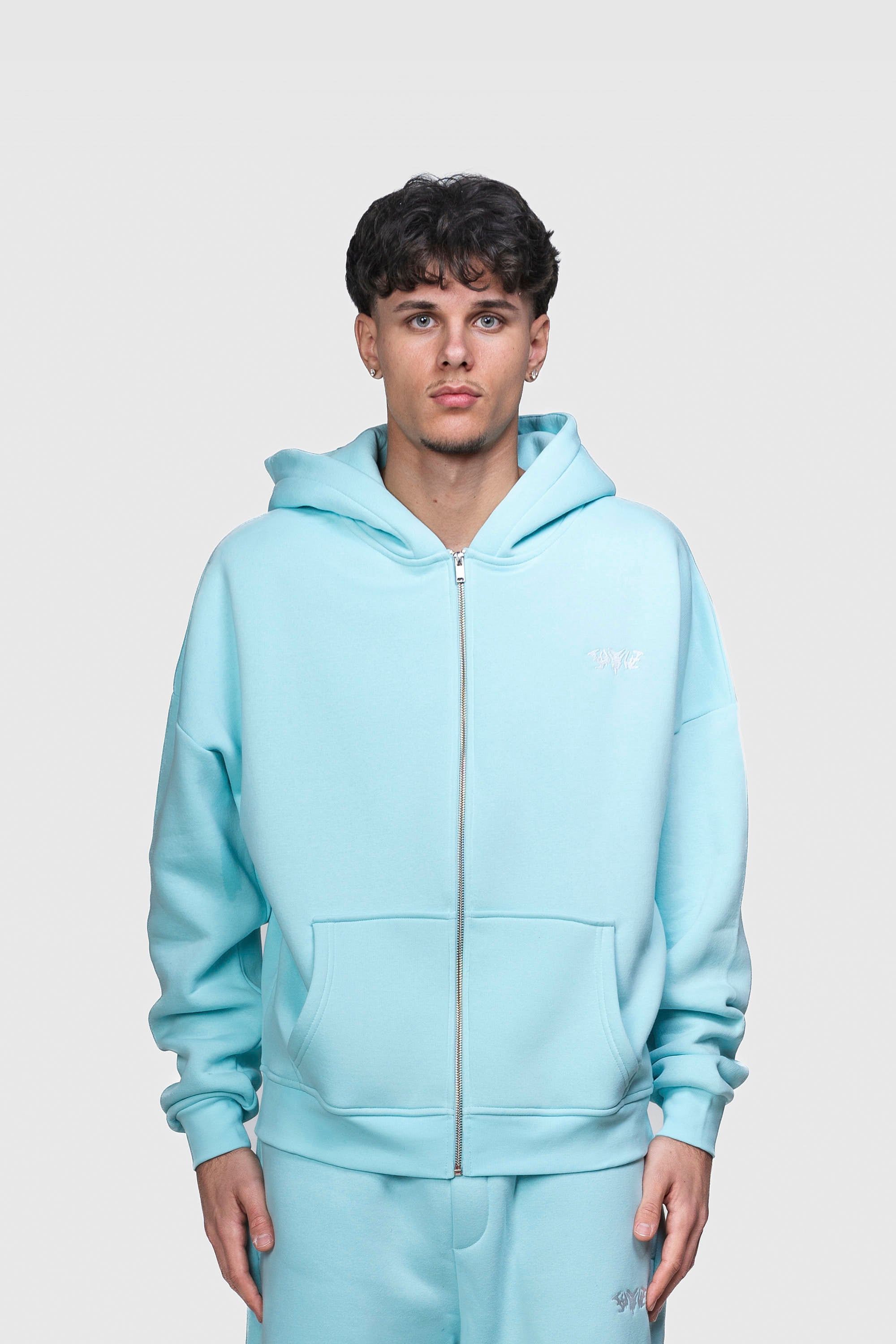 BASIC ZIP HOODIE TURQUOISE