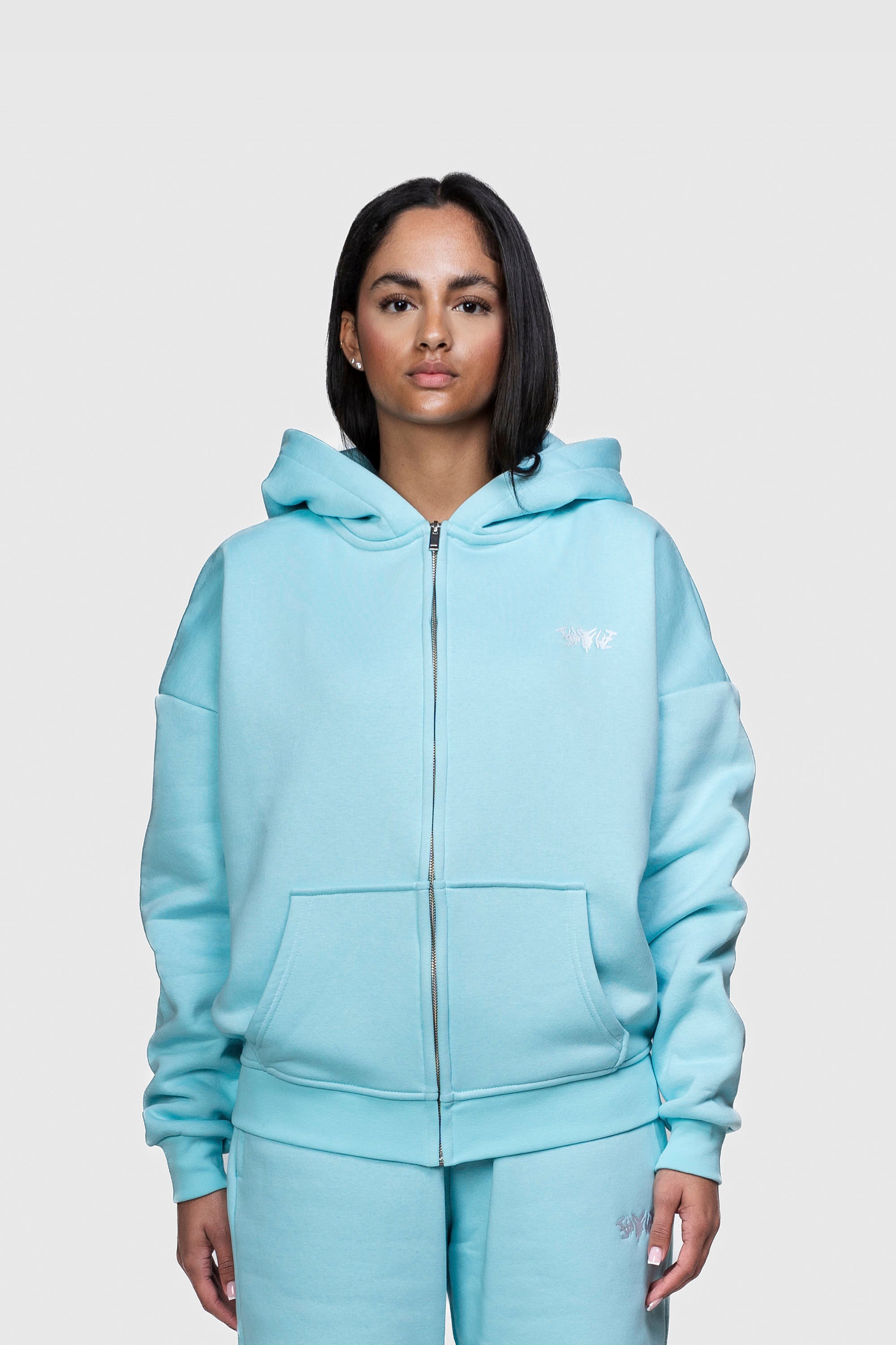 BASIC ZIP HOODIE TURQUOISE