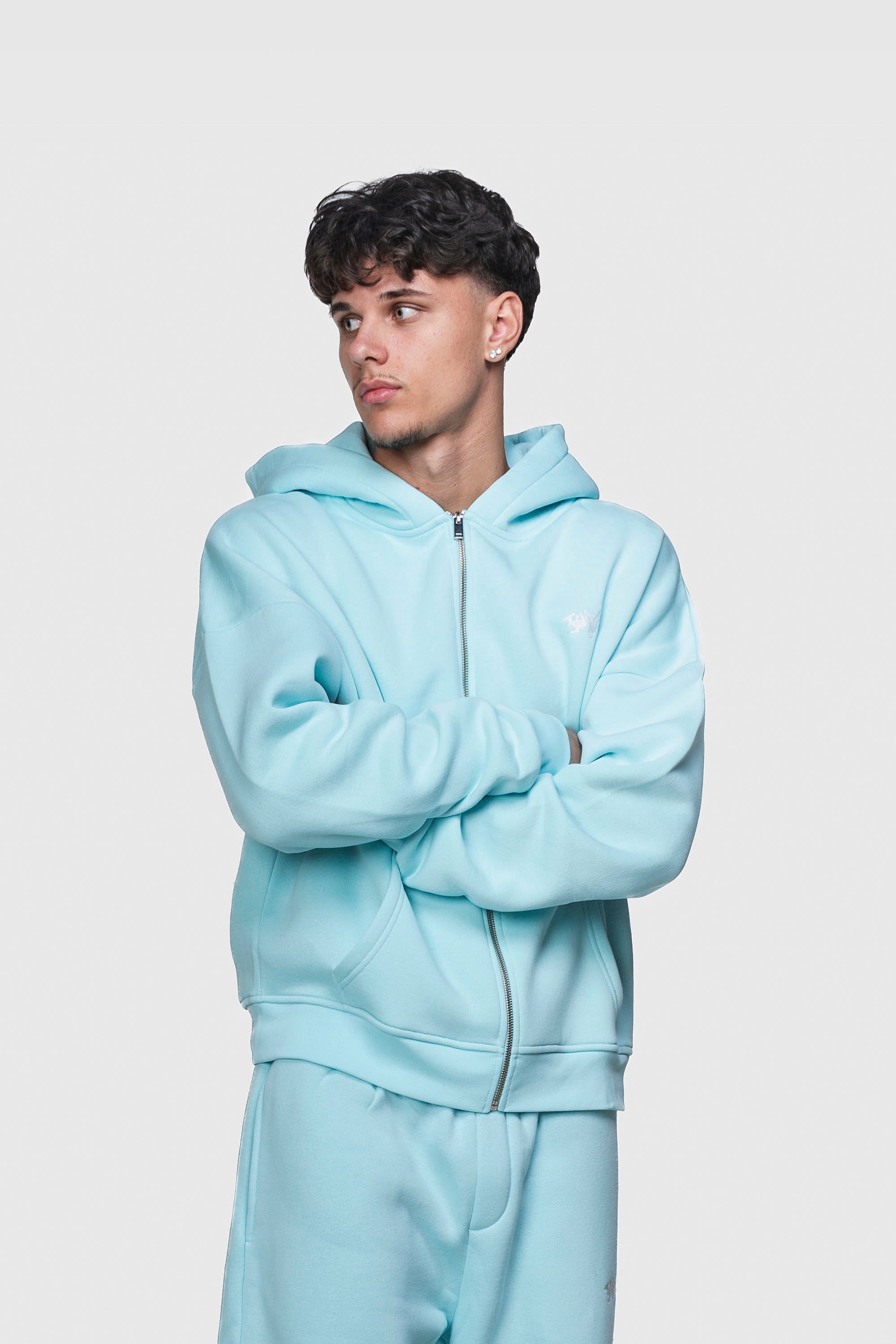 BASIC ZIP HOODIE TURQUOISE