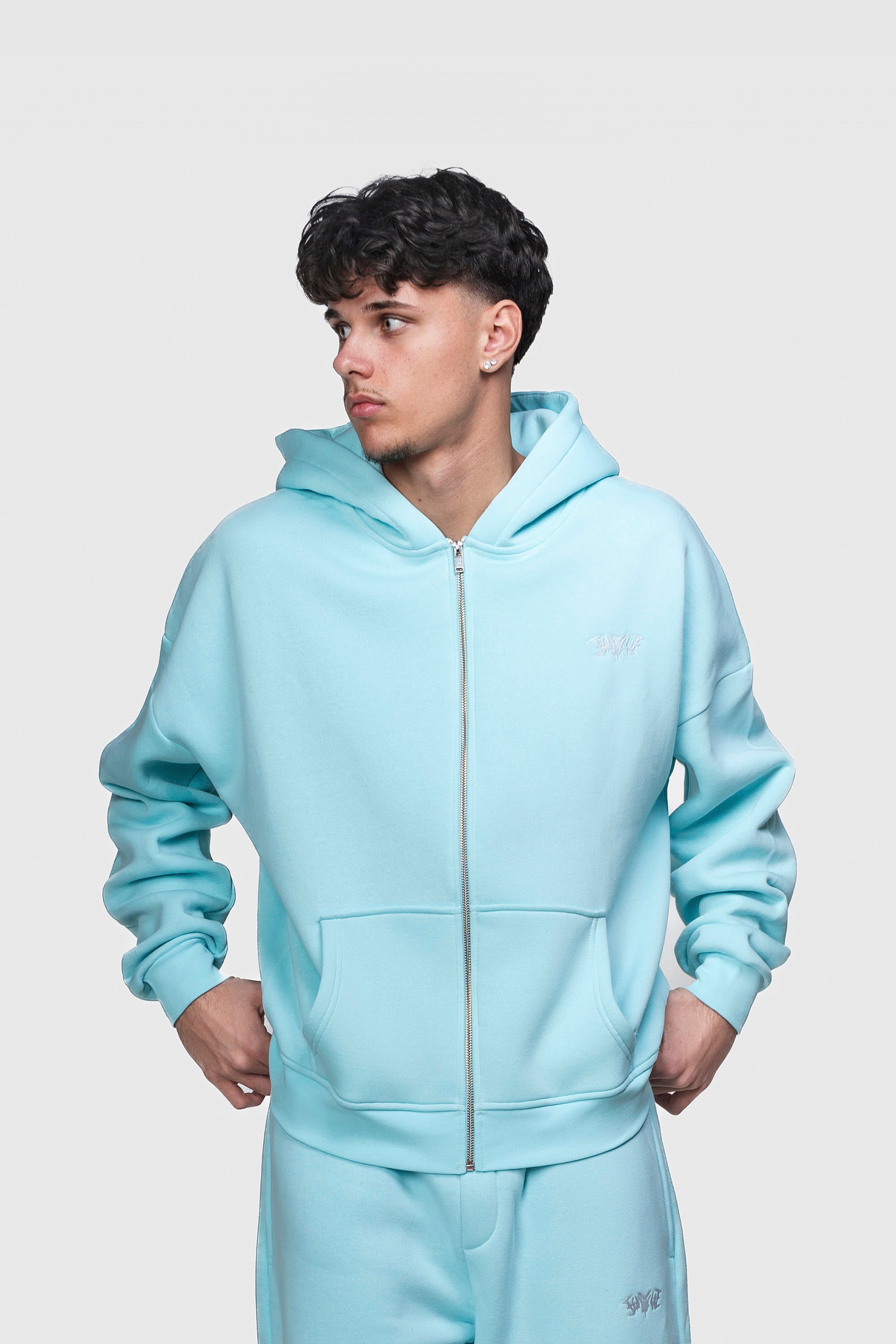 BASIC ZIP HOODIE TURQUOISE
