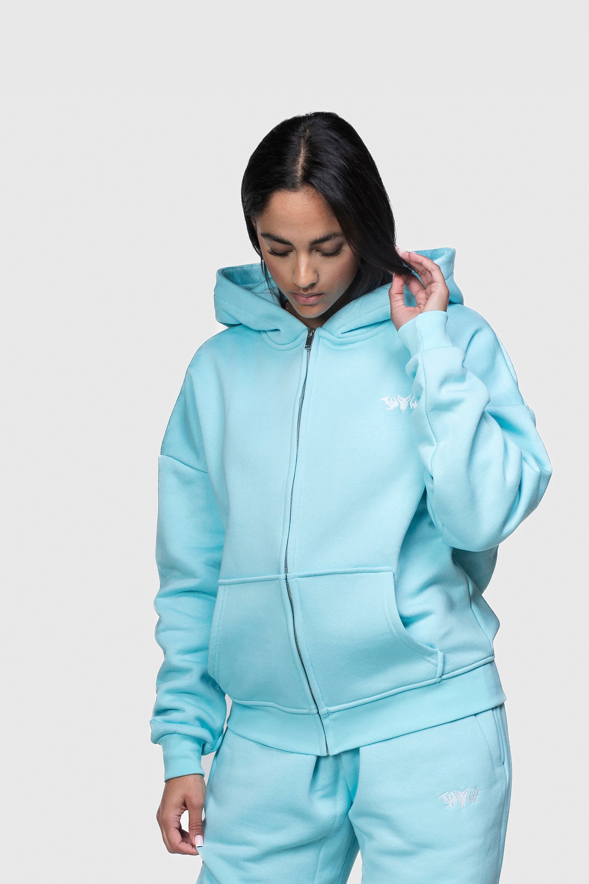 BASIC ZIP HOODIE TURQUOISE