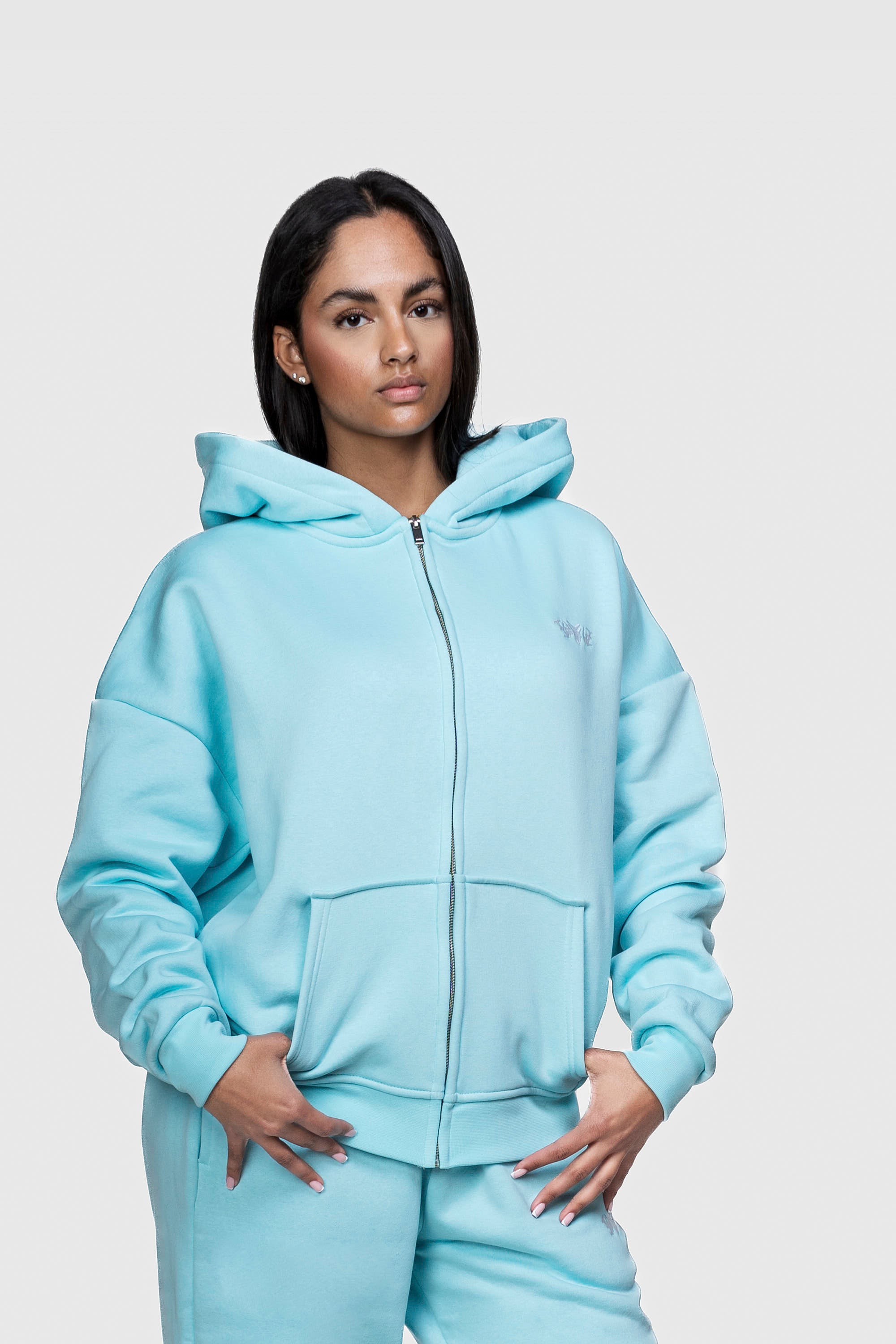 BASIC ZIP HOODIE TURQUOISE