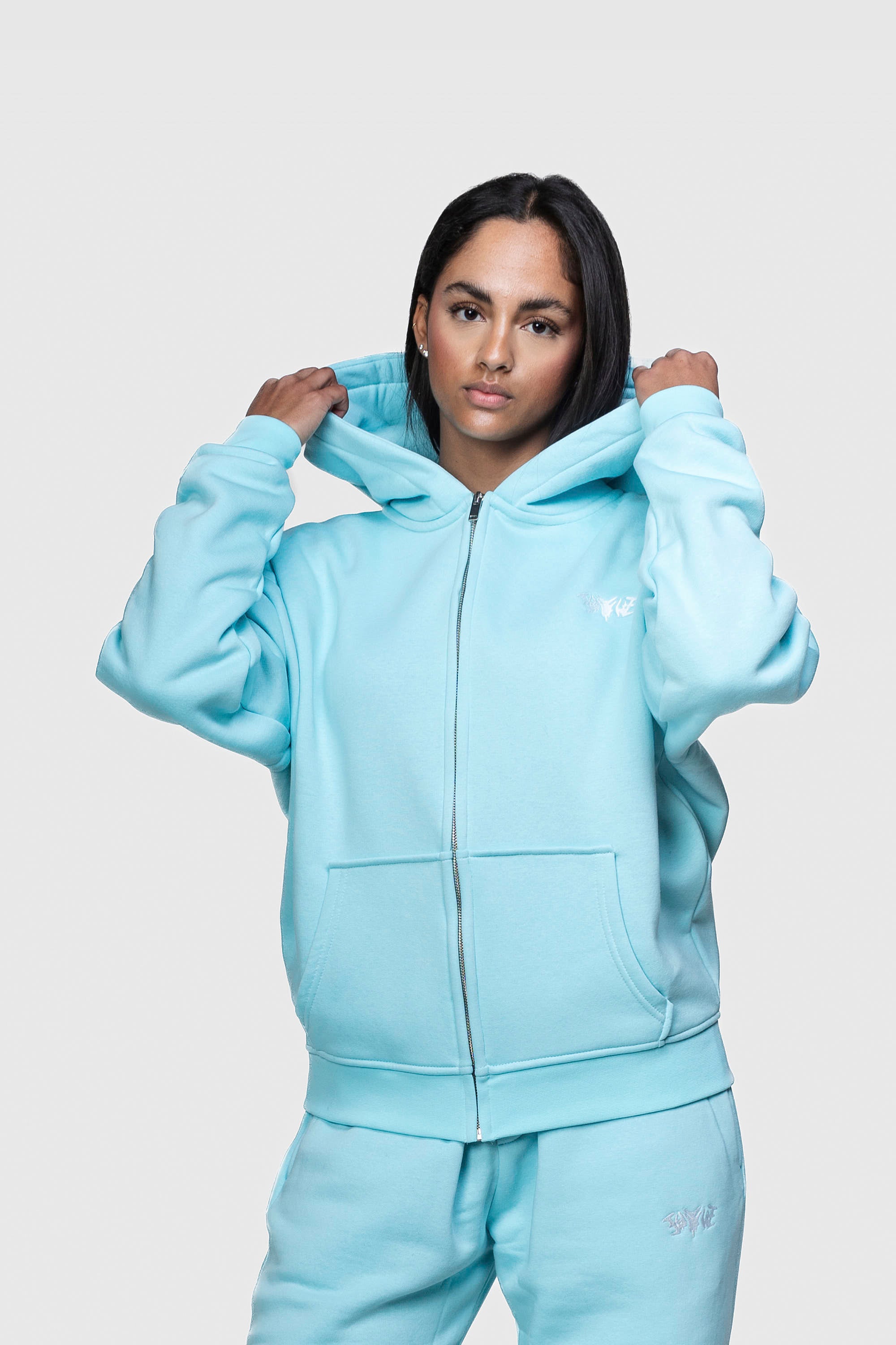 BASIC ZIP HOODIE TURQUOISE