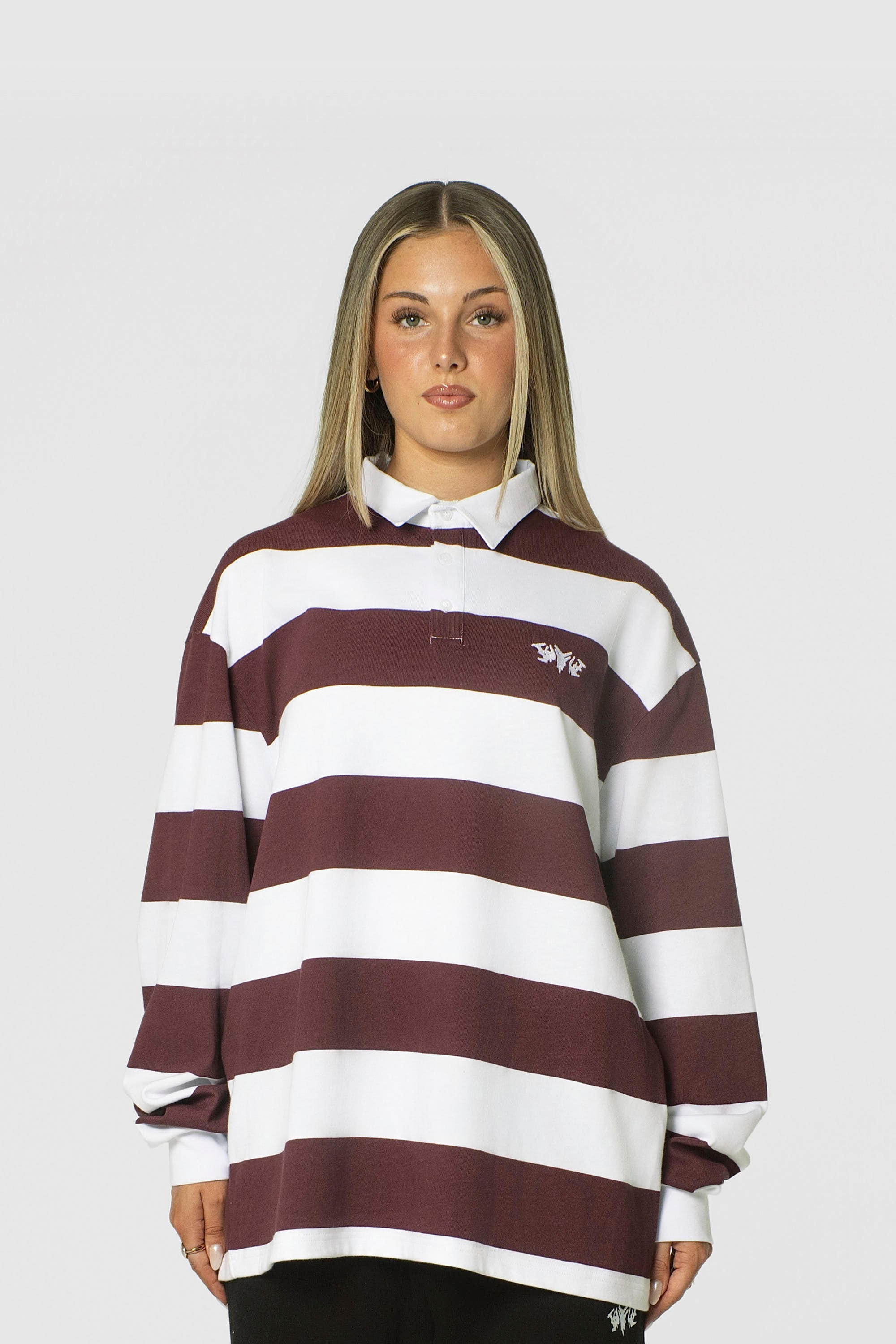 STRIPE POLO SHIRT LONG REDWINE