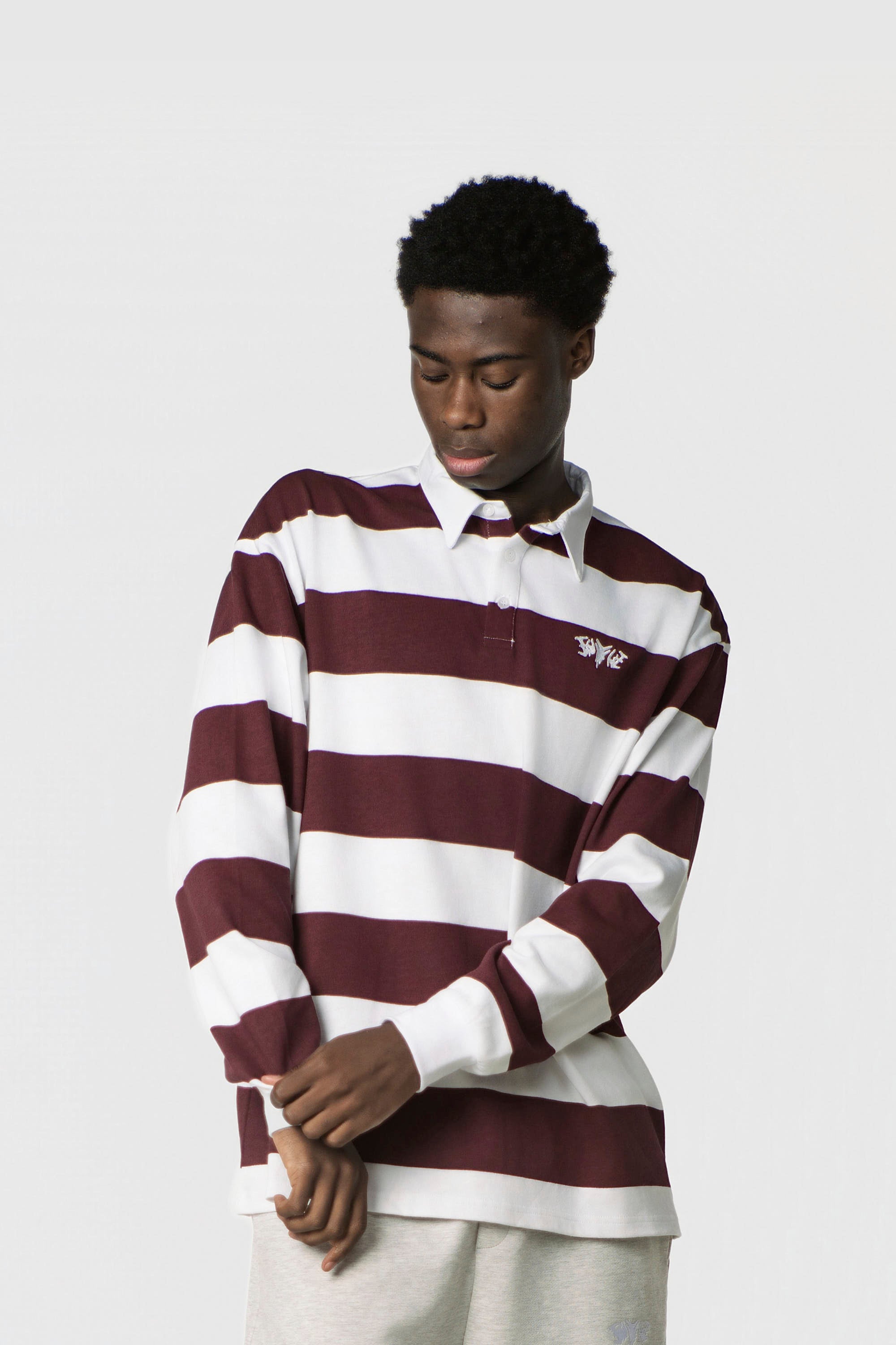 STRIPE POLO SHIRT LONG REDWINE