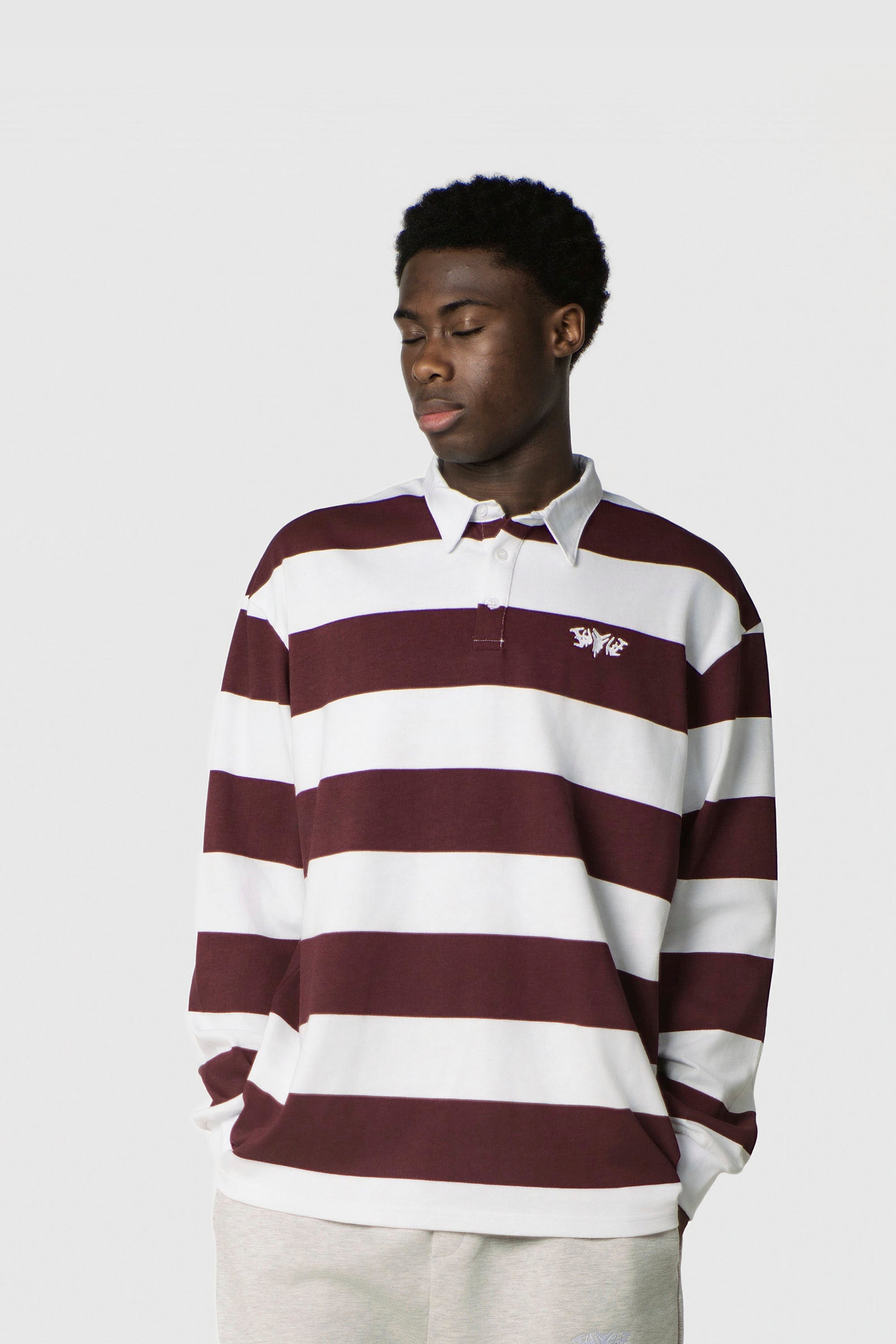 STRIPE POLO SHIRT LONG REDWINE