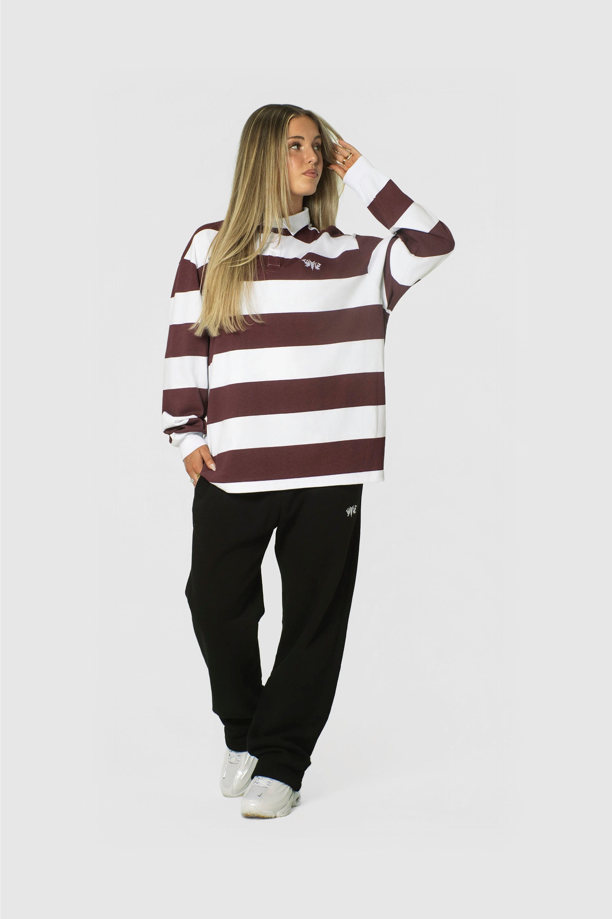 STRIPE POLO SHIRT LONG REDWINE