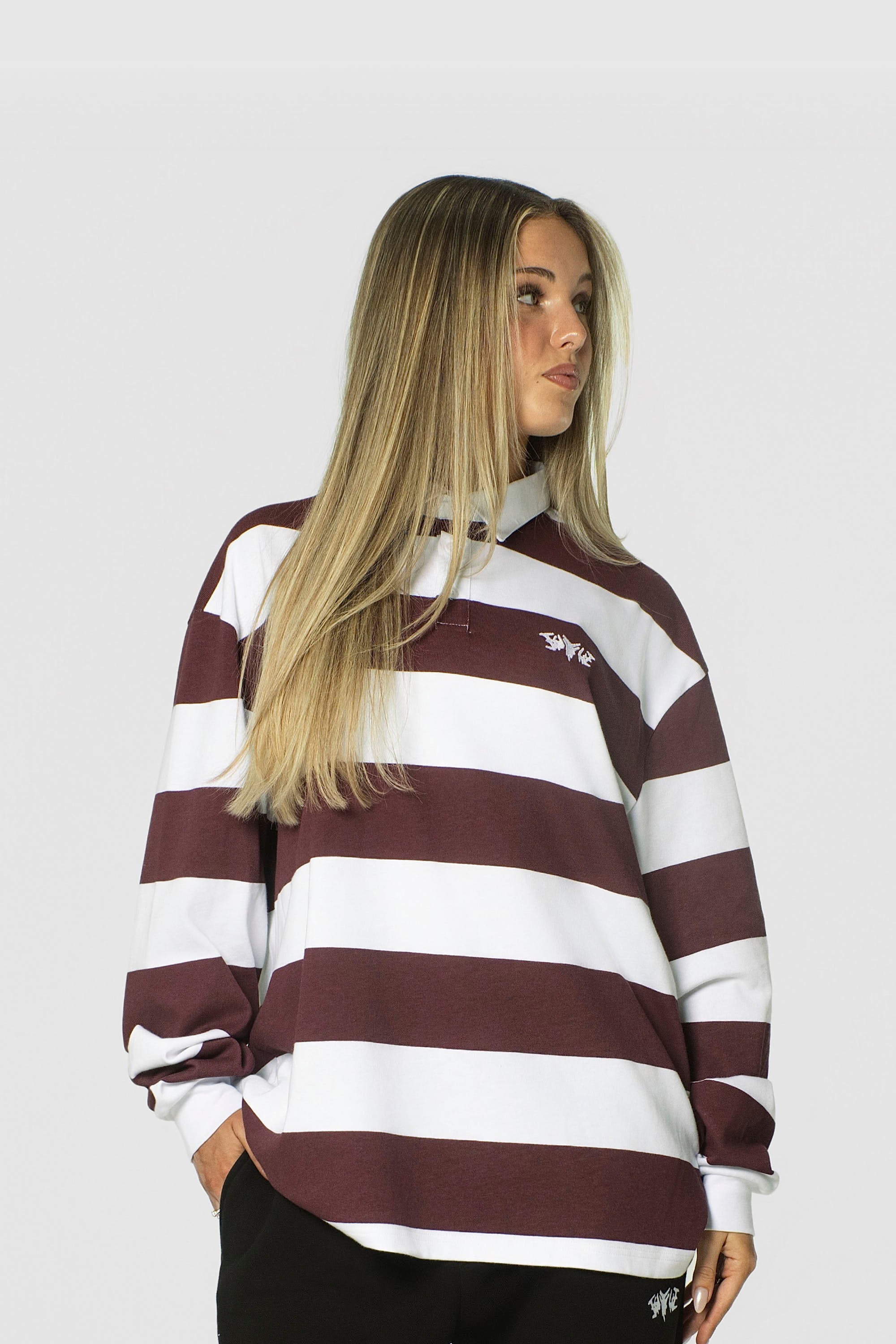 STRIPE POLO SHIRT LONG REDWINE