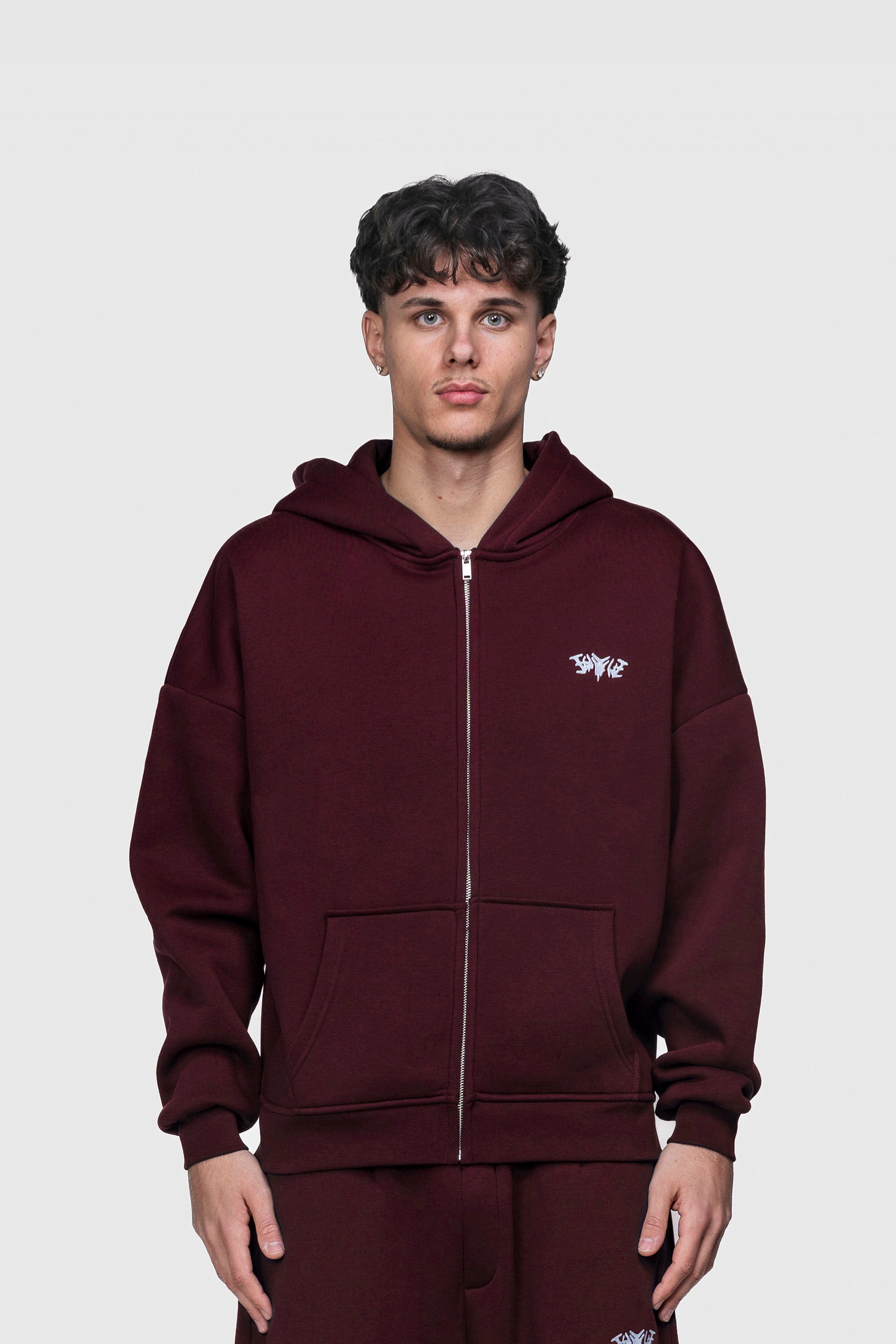 BASIC ZIP HOODIE REDWINE