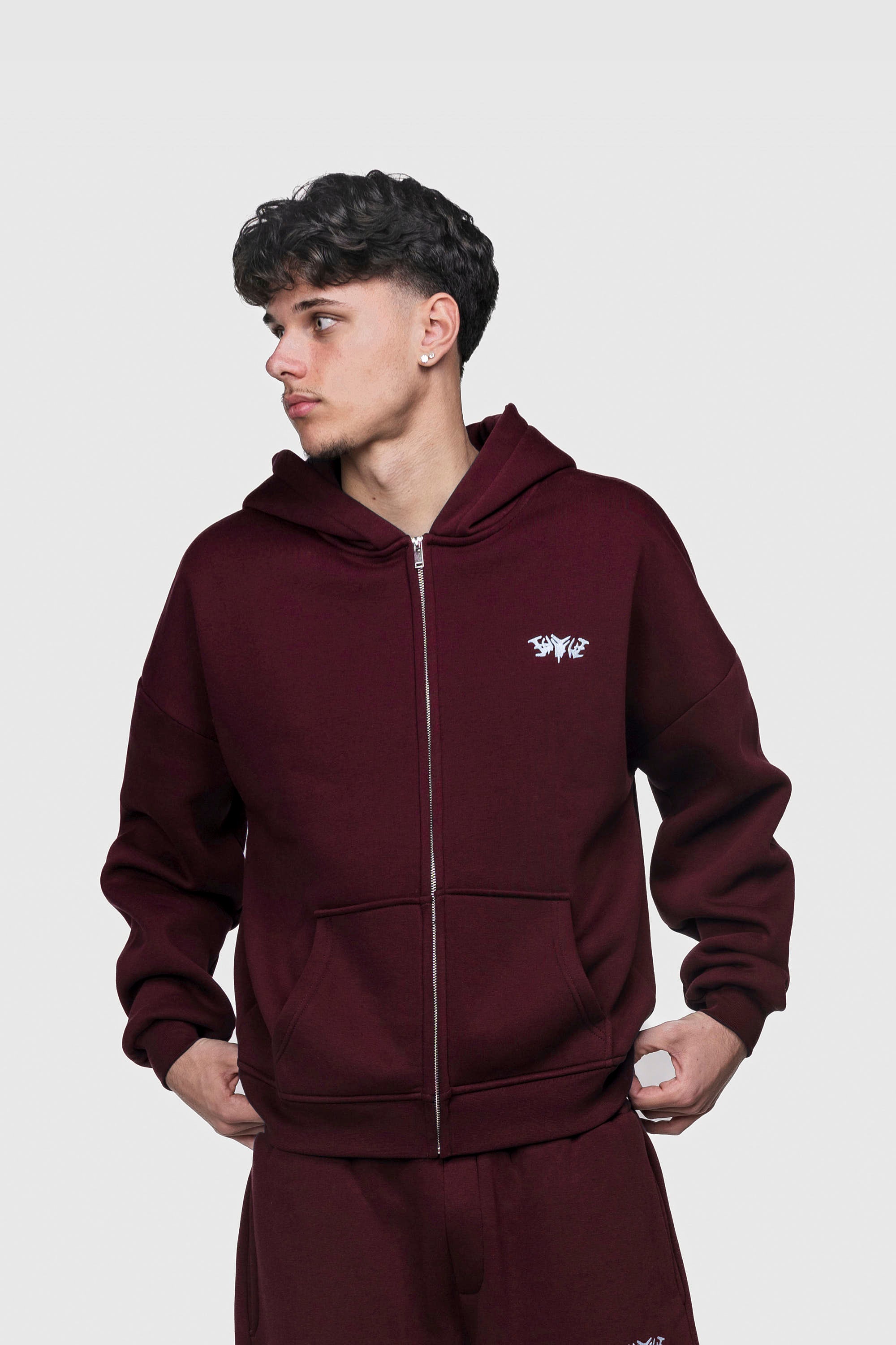 BASIC ZIP HOODIE REDWINE