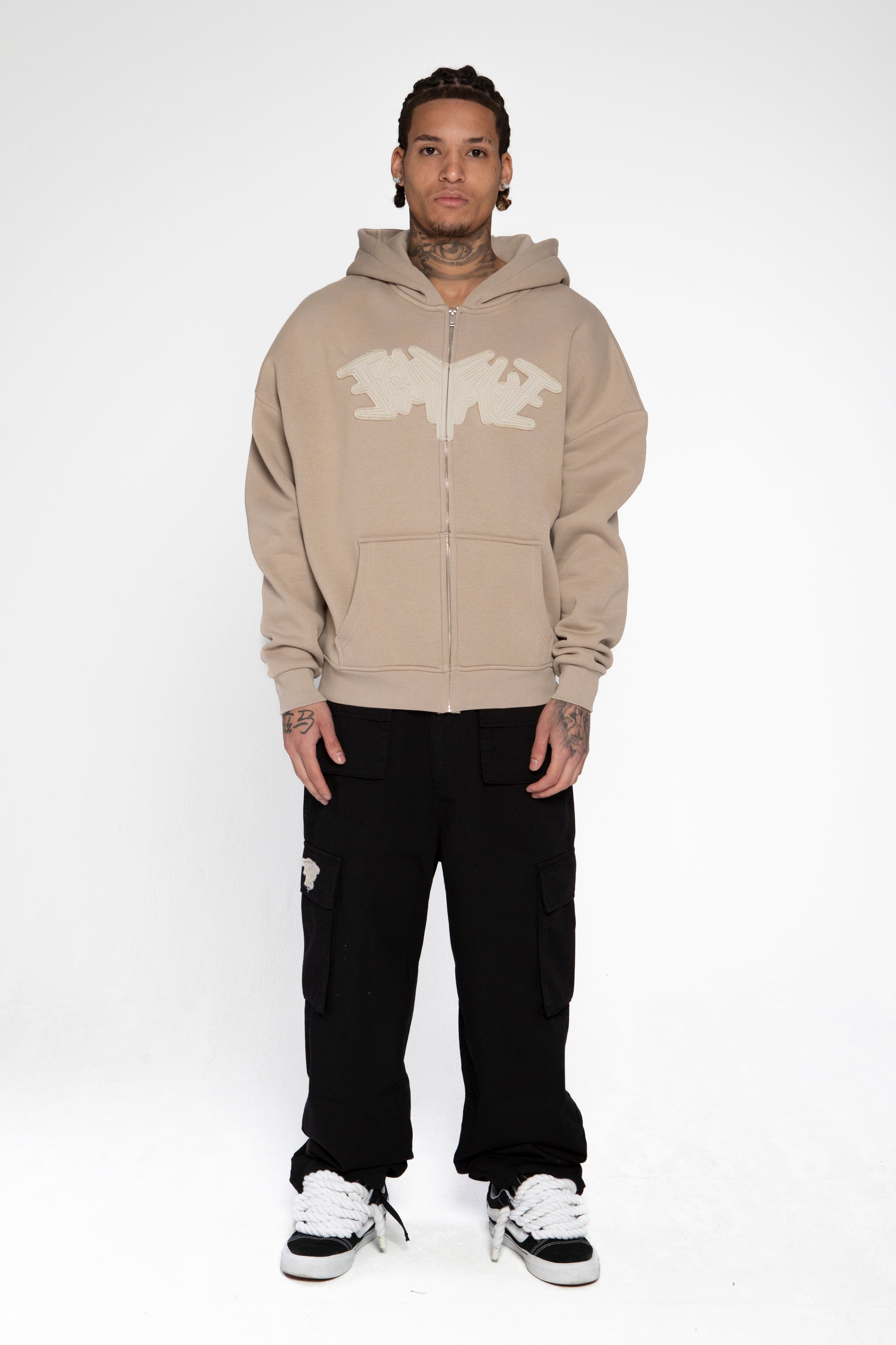 PATCH ZIP HOODIE SAND