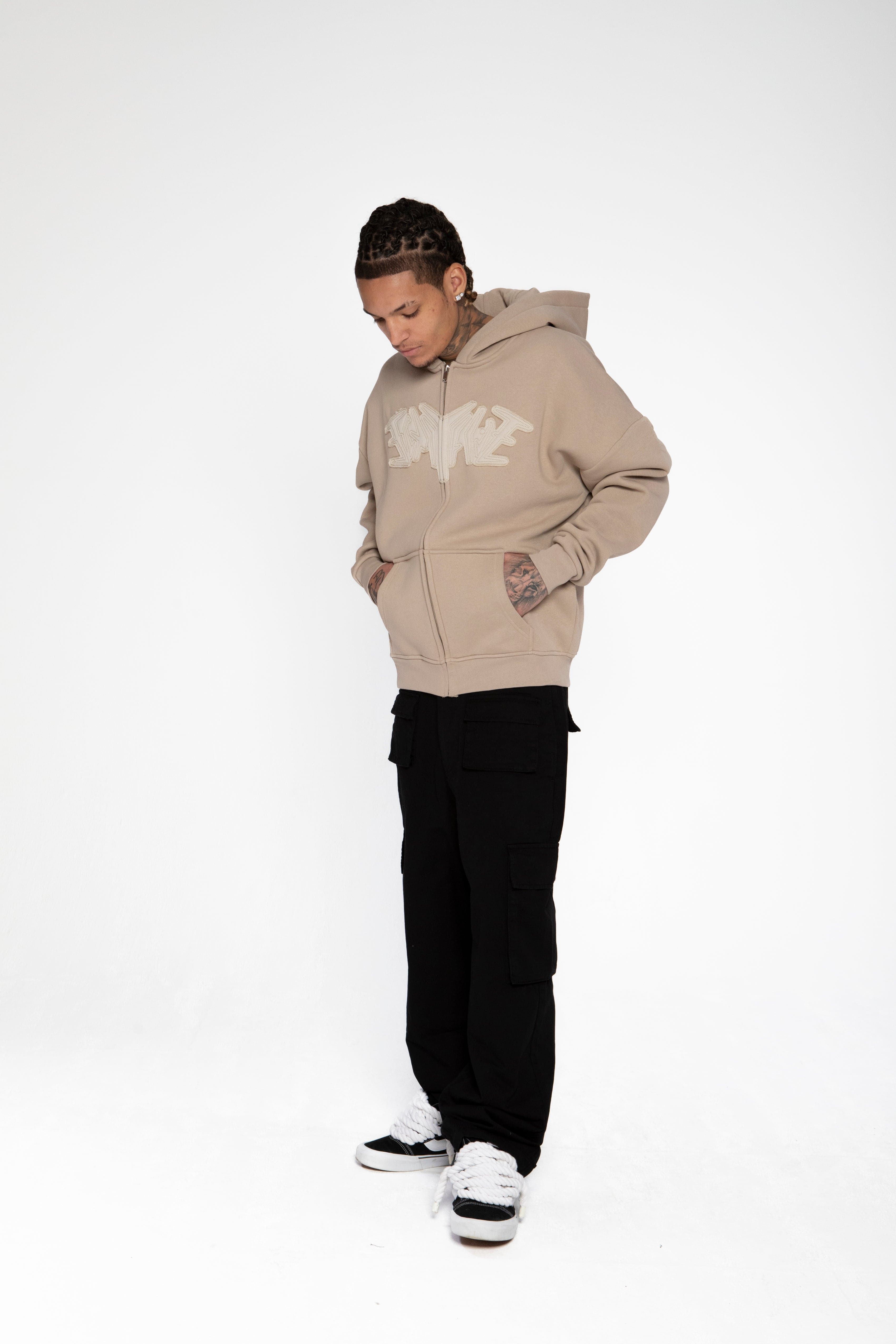 PATCH ZIP HOODIE SAND