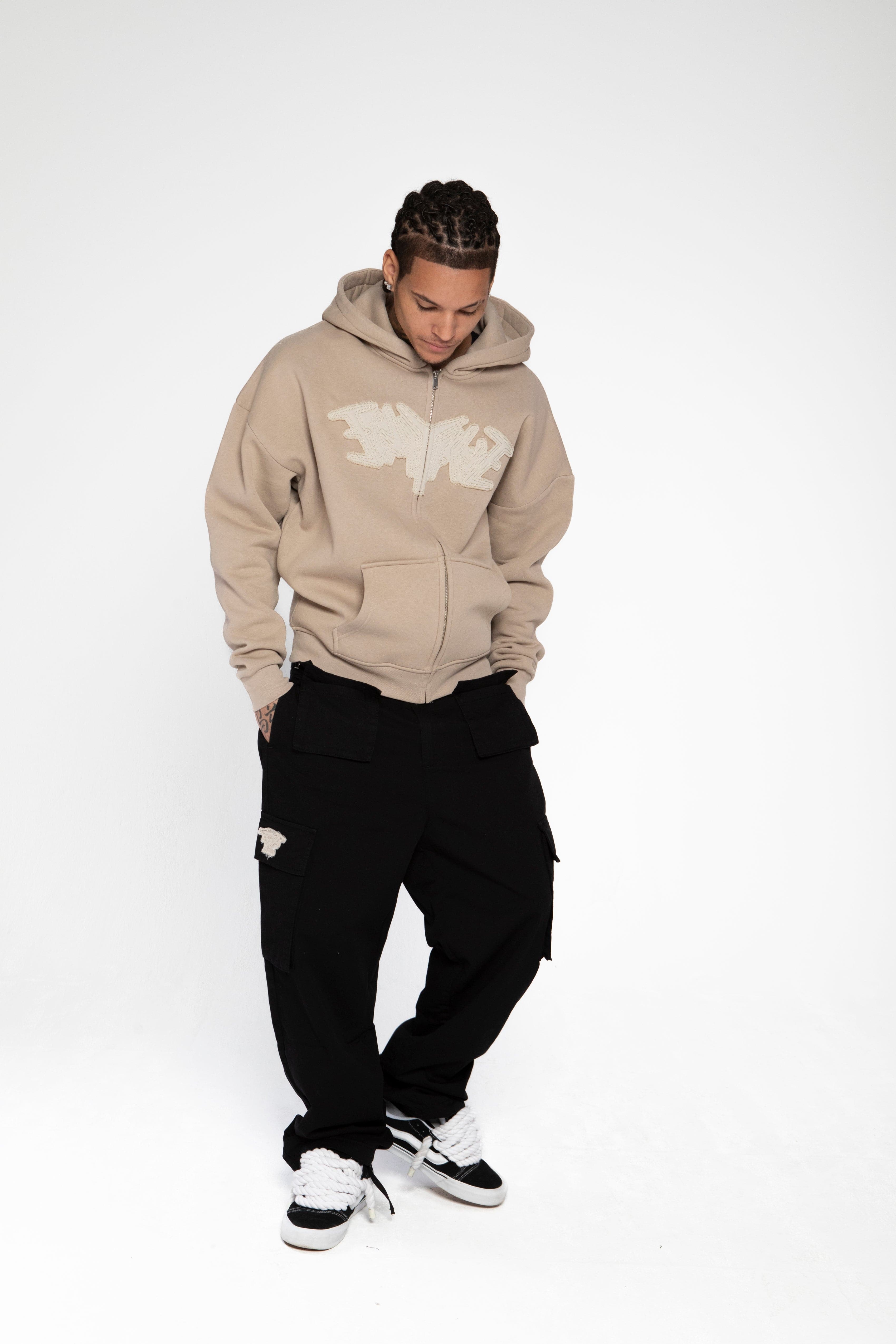 PATCH ZIP HOODIE SAND