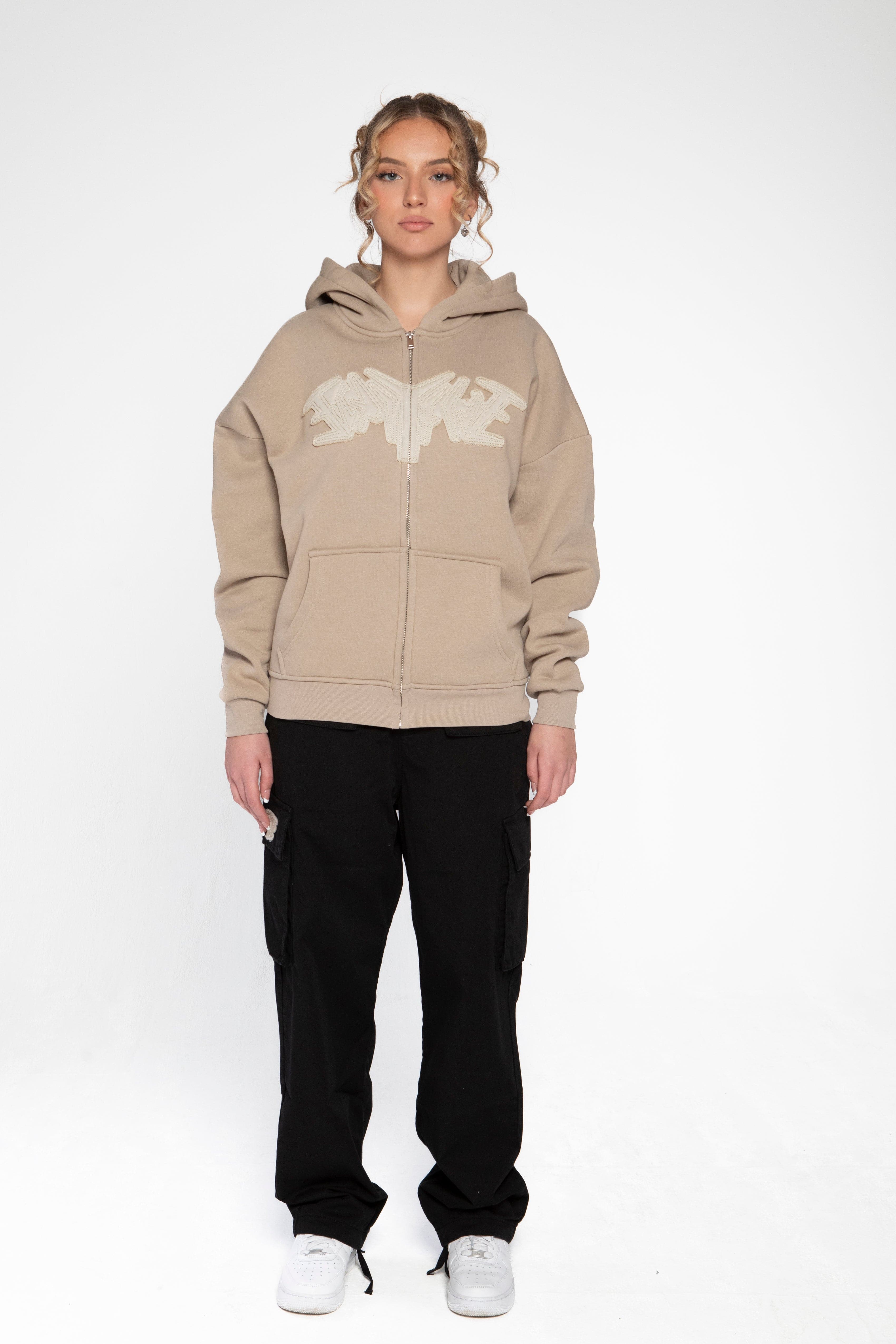 PATCH ZIP HOODIE SAND