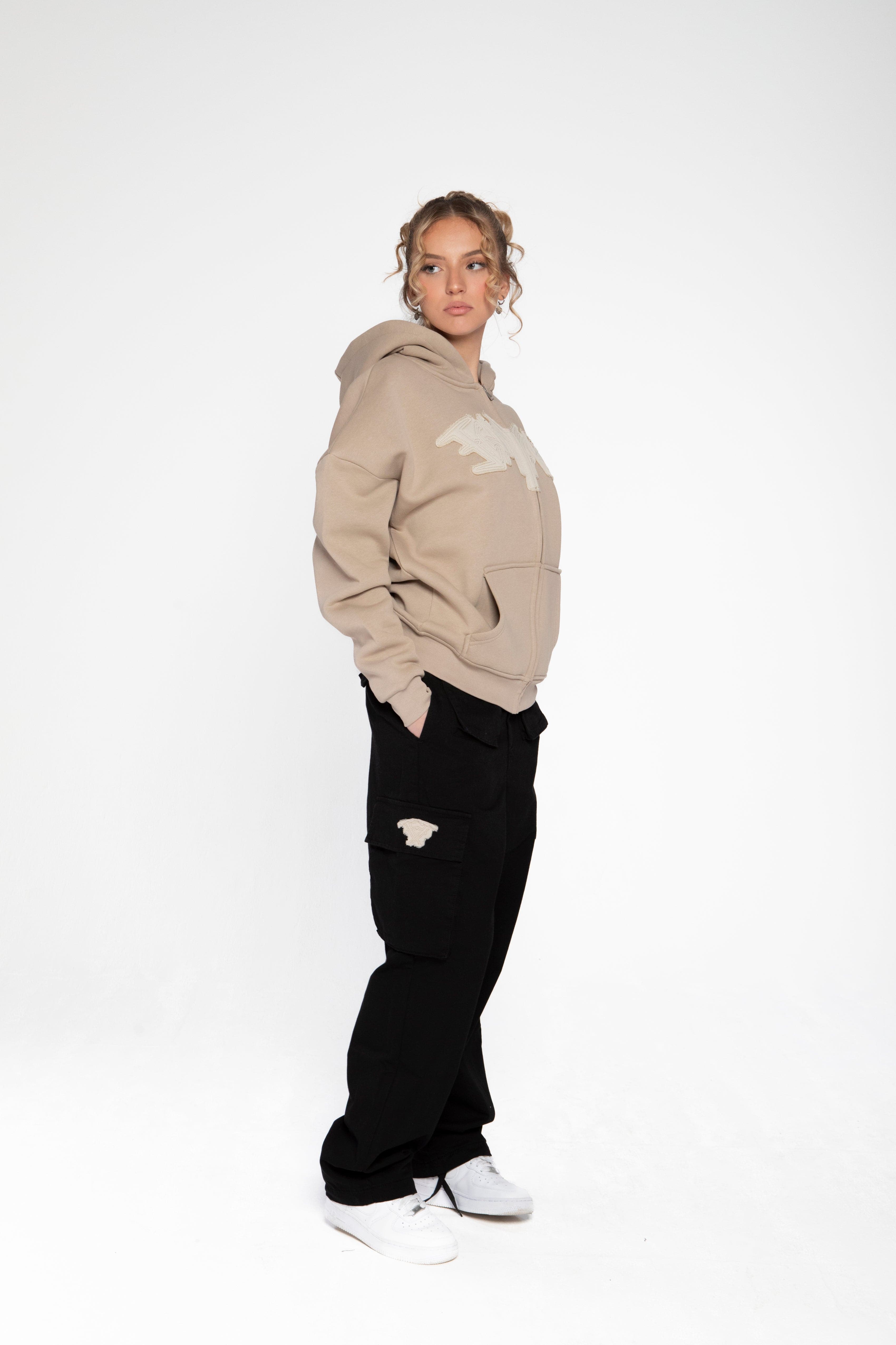 PATCH ZIP HOODIE SAND
