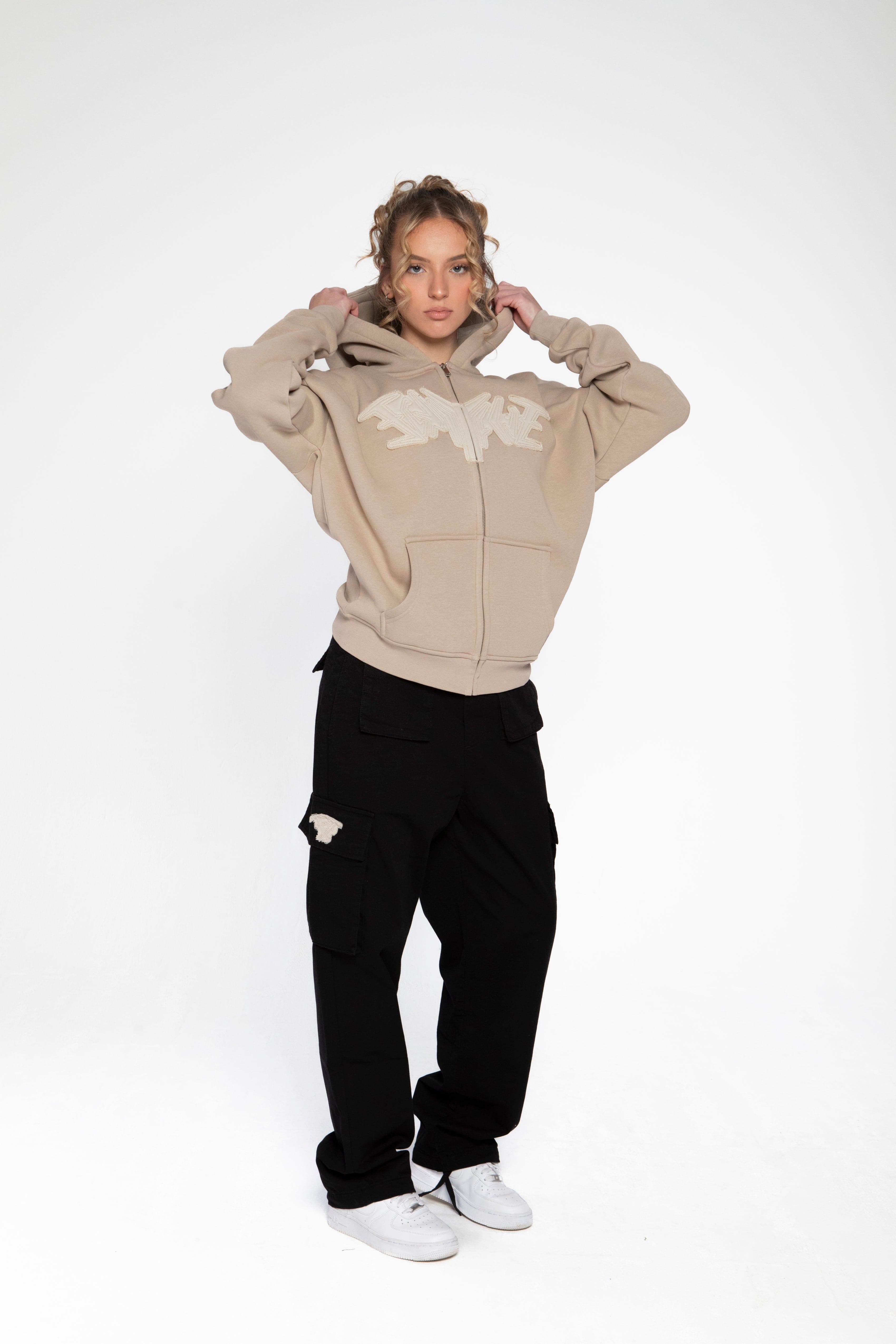 PATCH ZIP HOODIE SAND