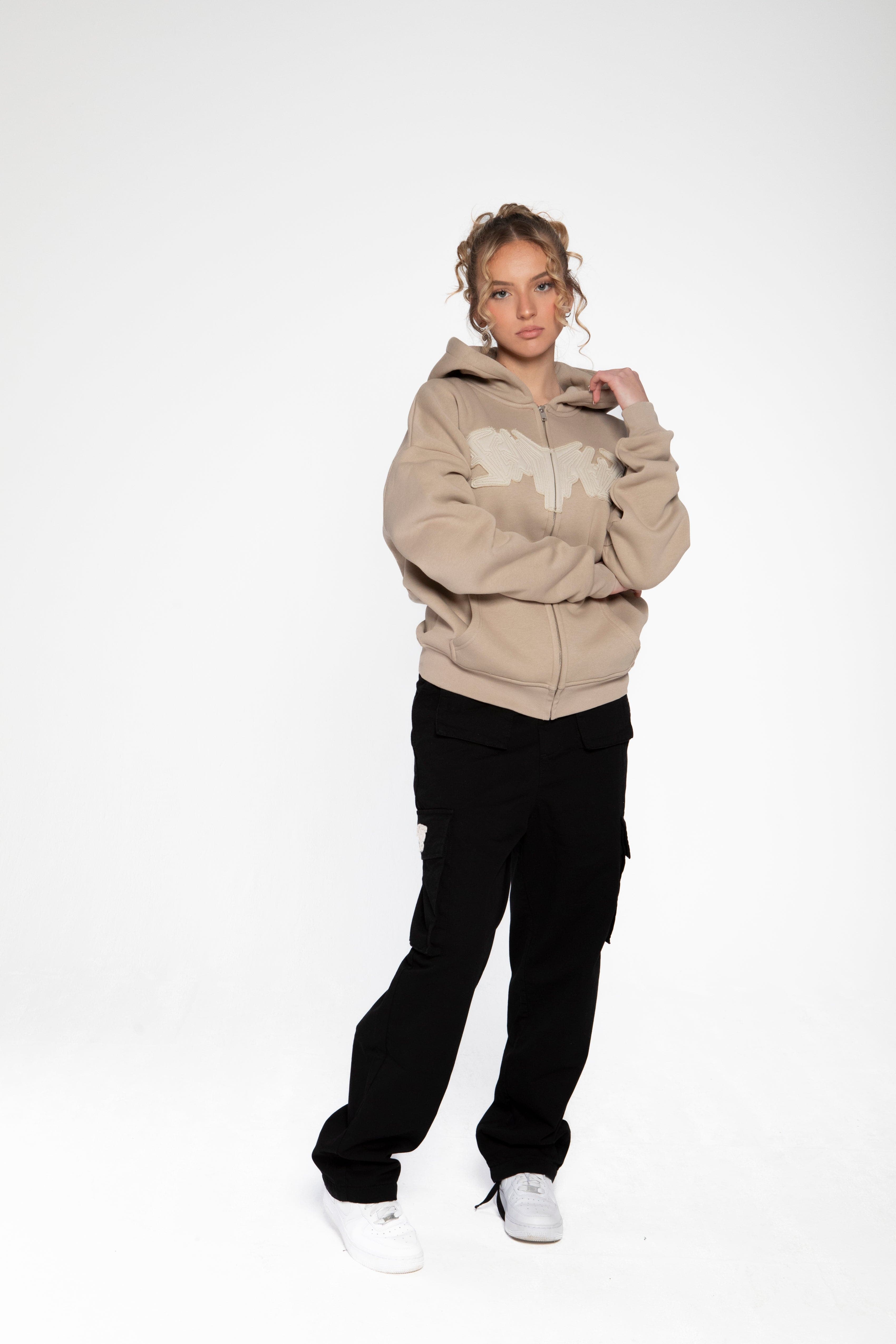 PATCH ZIP HOODIE SAND