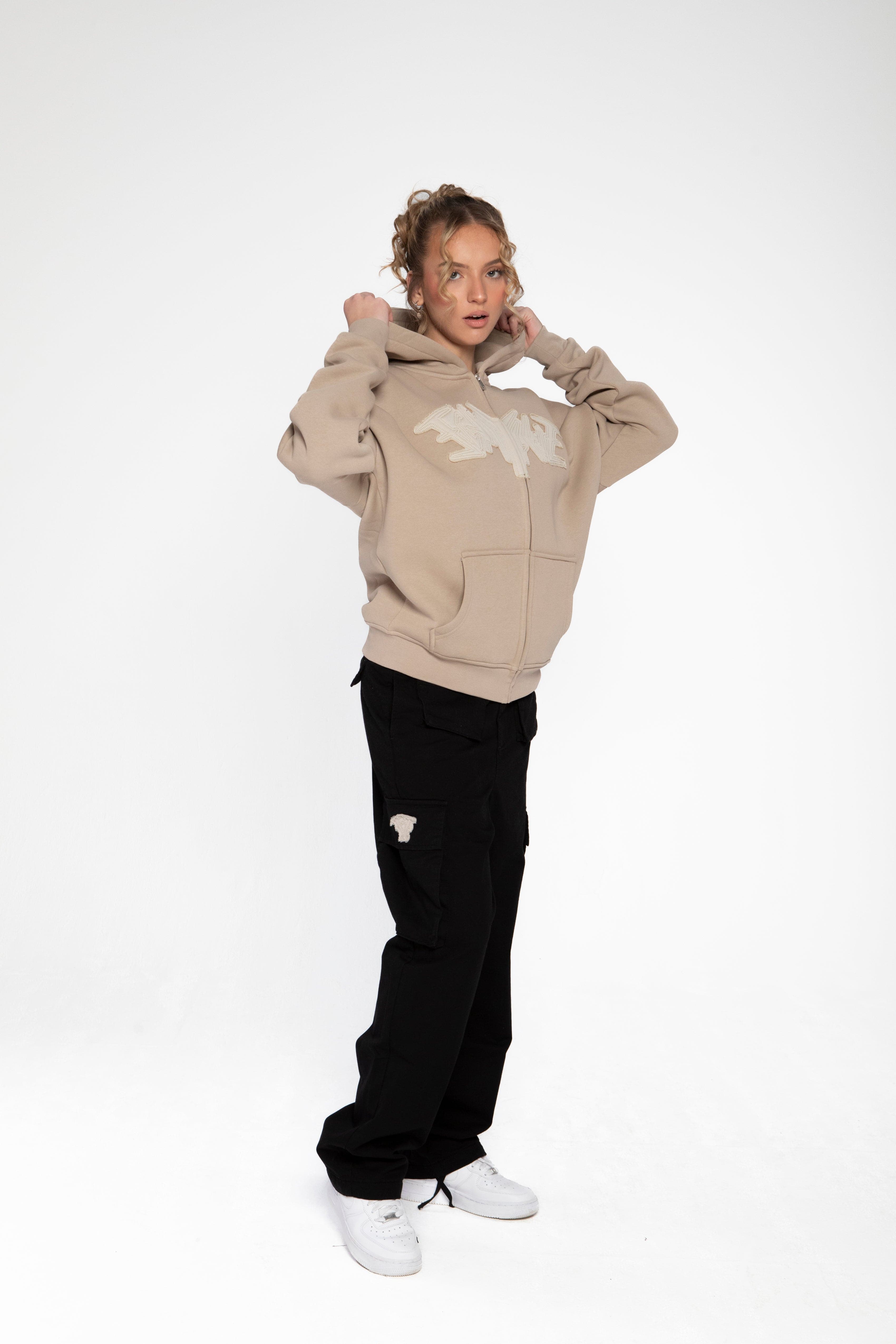 PATCH ZIP HOODIE SAND