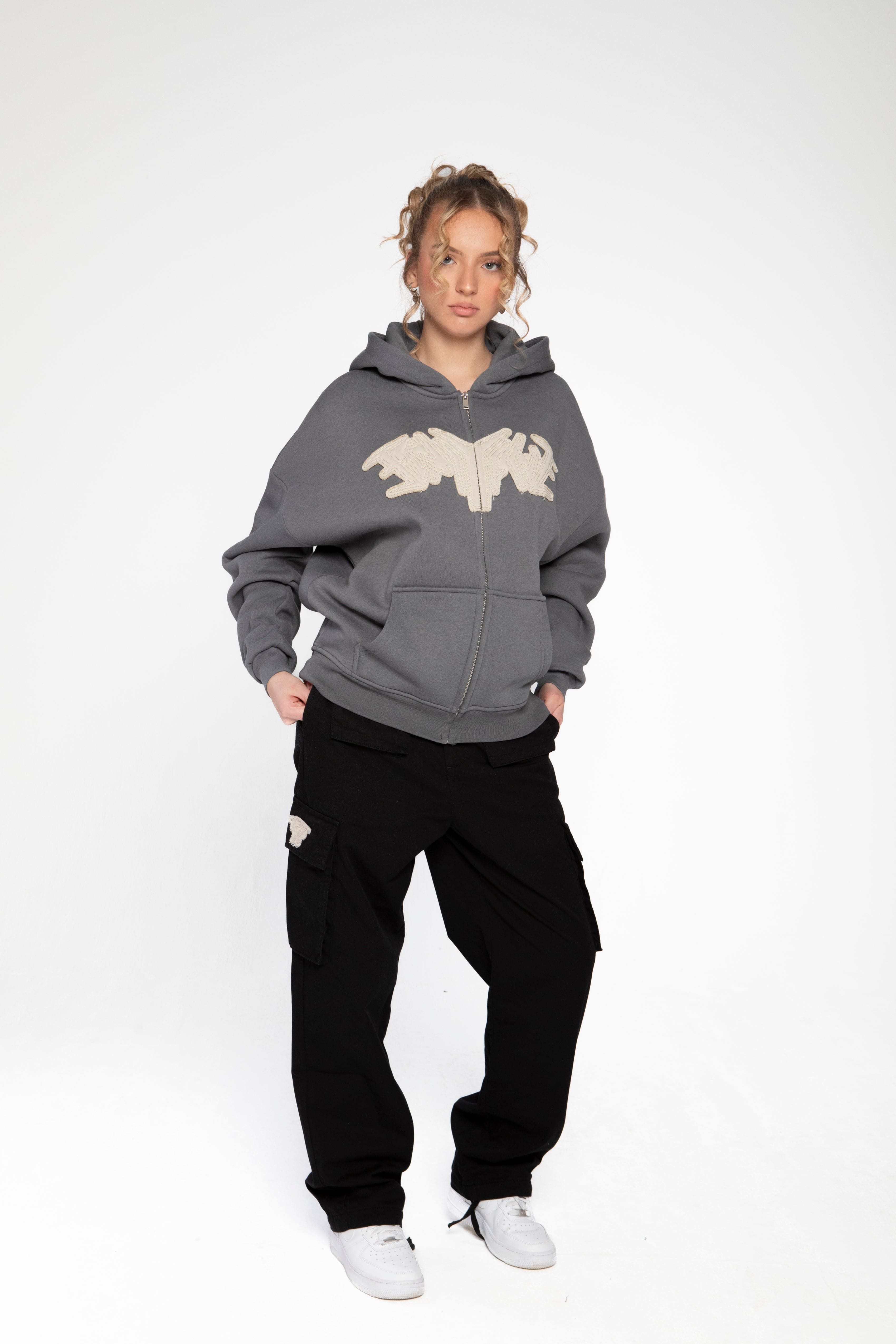 PATCH ZIP HOODIE DARK GREY