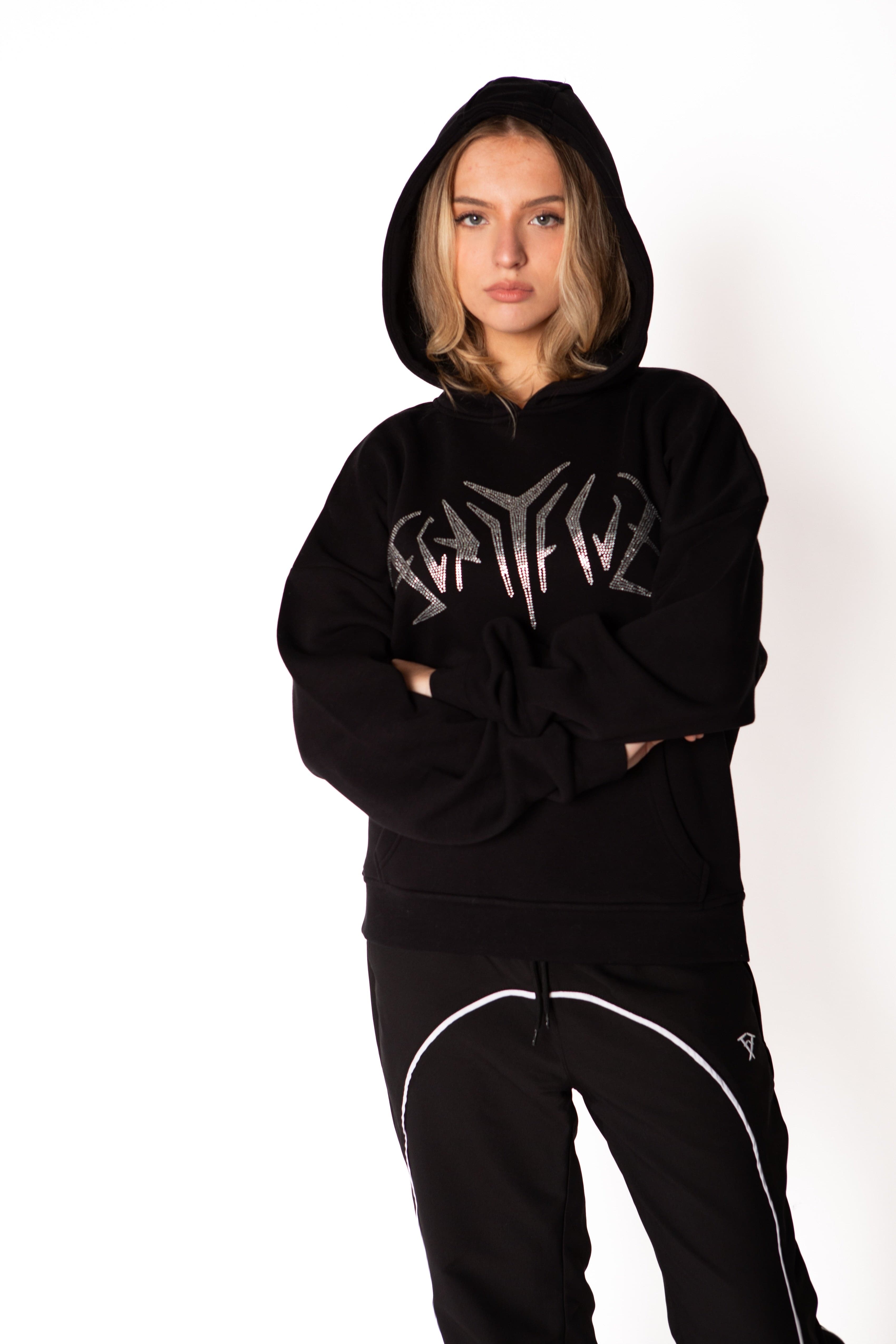 RHINESTONE HOODIE BLACK