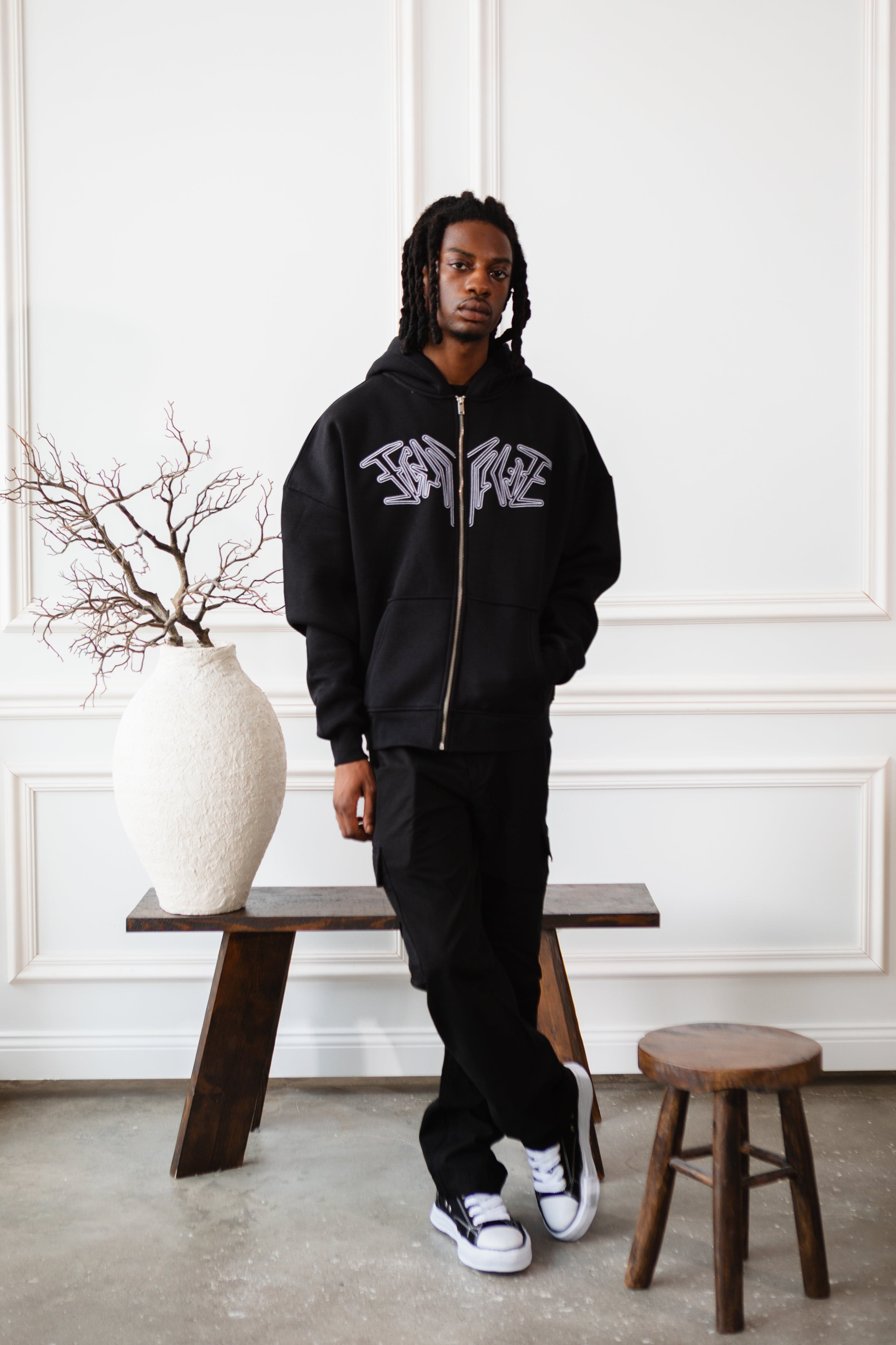 essentials black zip hoodie