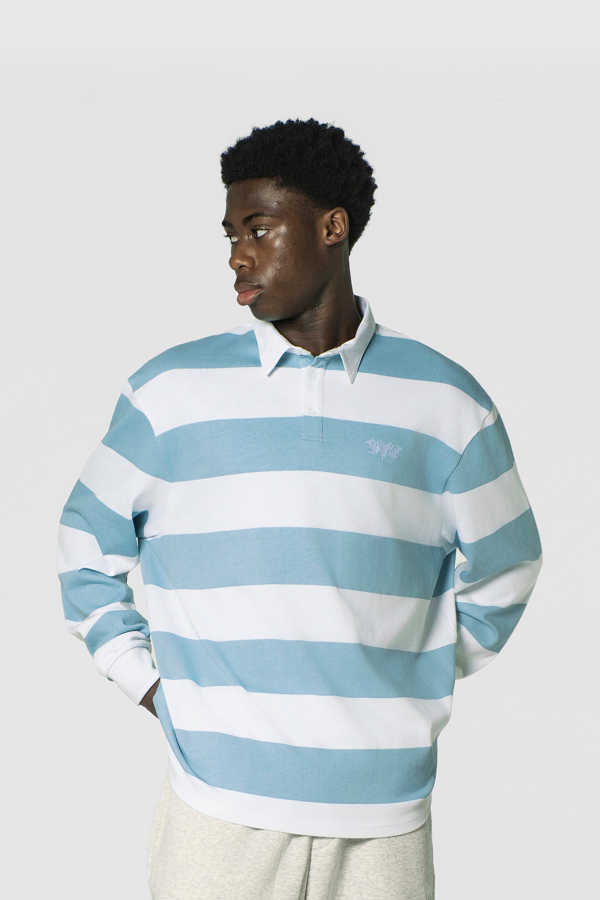 STRIPE POLO SHIRT LONG BABYBLUE