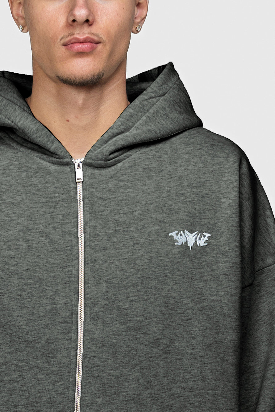 BASIC ZIP HOODIE DARK GREY MELANGE